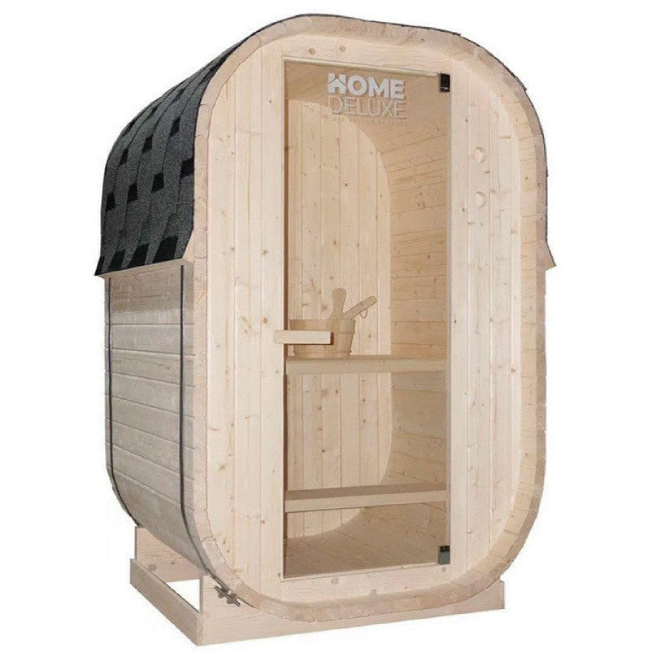 DEKO VERTRIEB BAYERN Sauna XL Luxus Outdoor Fasssauna 194x120 SET Sauna inkl. 3,6 KW Saunaofen 2