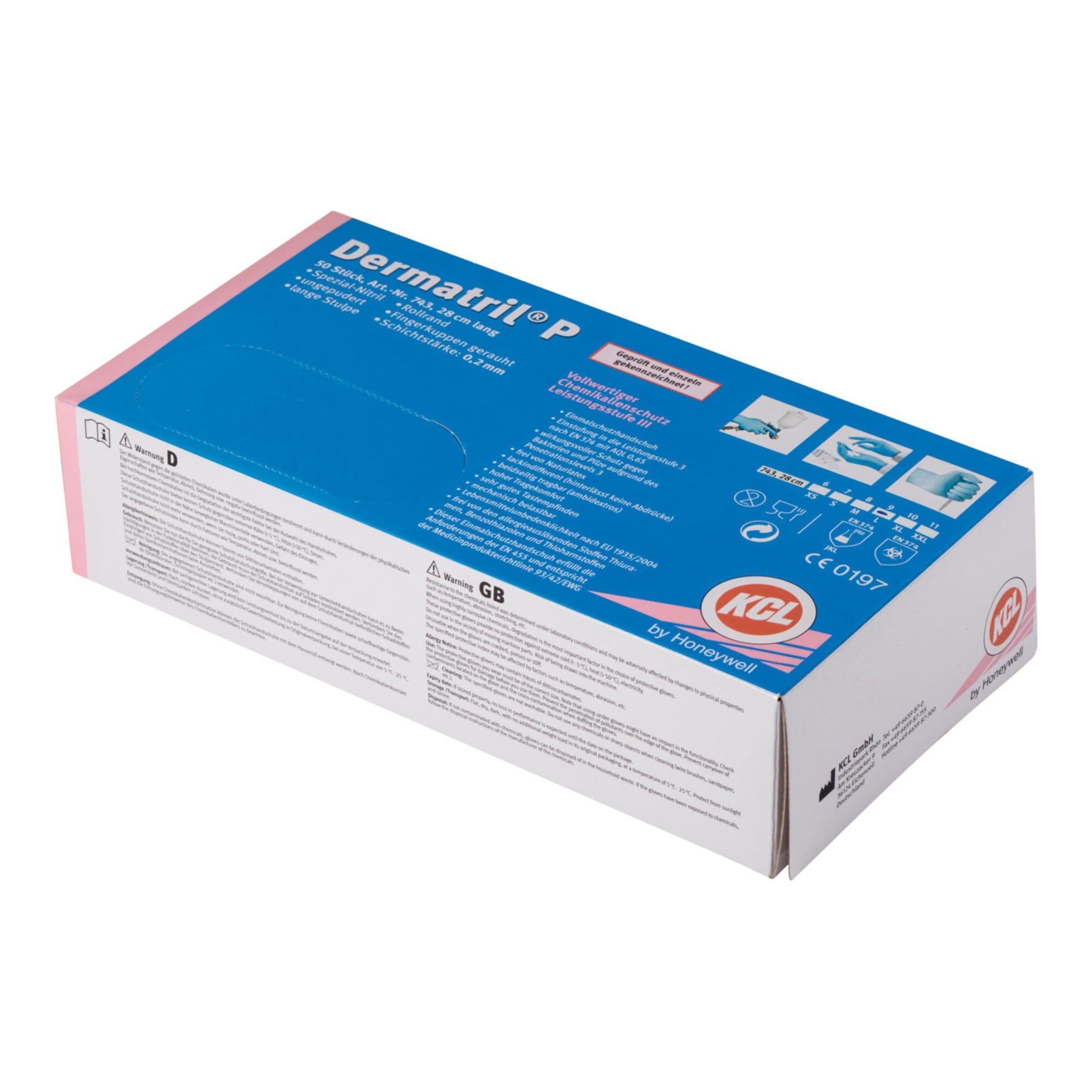 Honeywell Einweghandschuhe KCL Einweghandschuhe Dermatril P 743 Größe 9 blau Nitril EN 374, EN 45