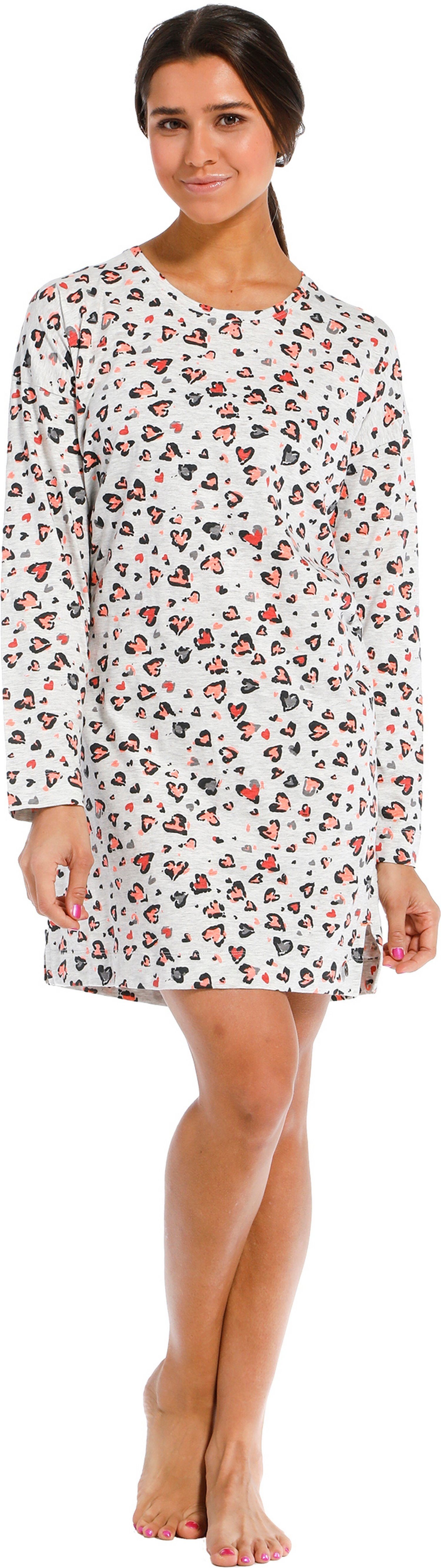 Rebelle Nachthemd Damen Schlafshirt Herz mit langem Arm (1-tlg) Herzen allover
