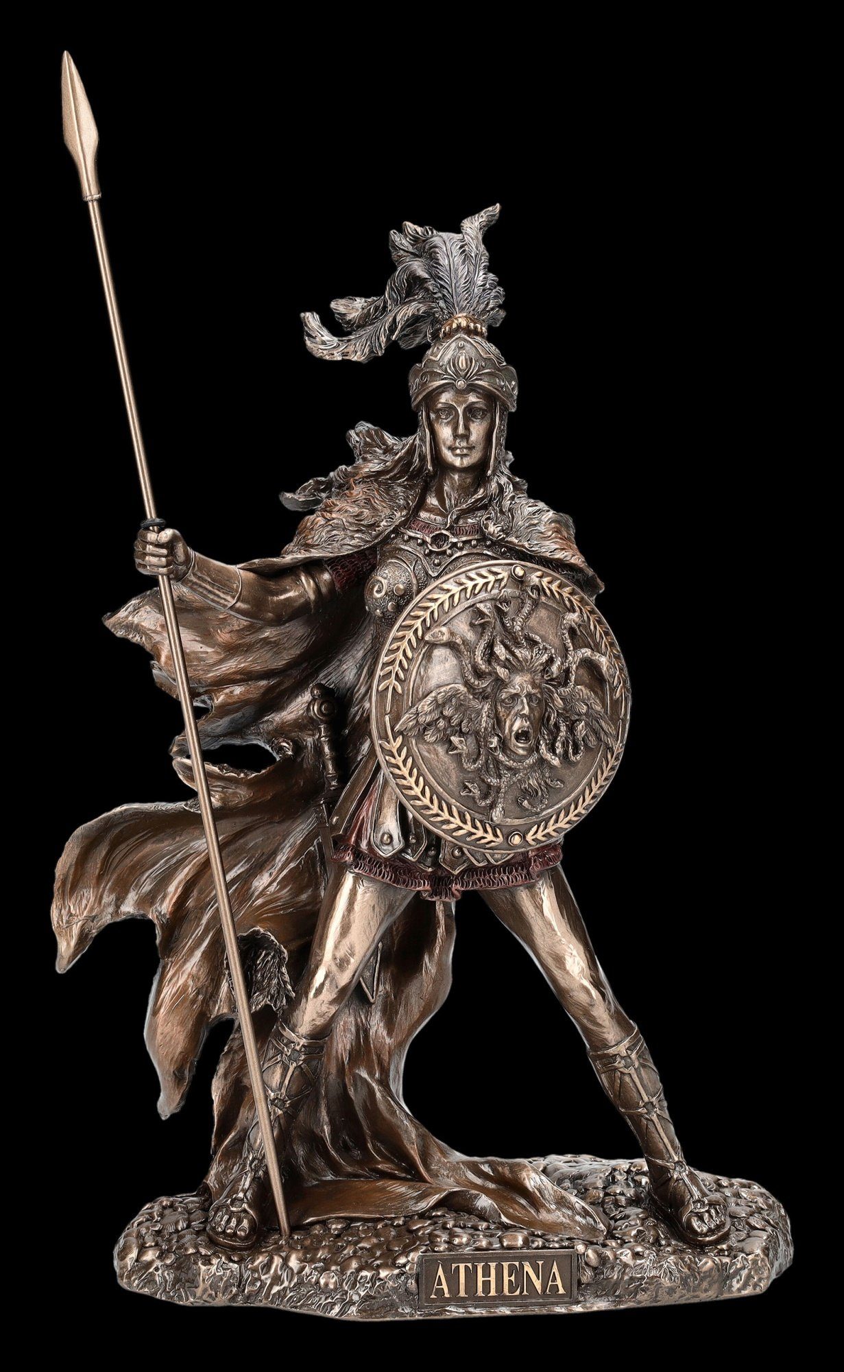 Figuren Shop GmbH Dekofigur Athena Figur - Göttin mit Schild und Speer - Veronese - griechische Dekofigur 30cm | Dekofiguren