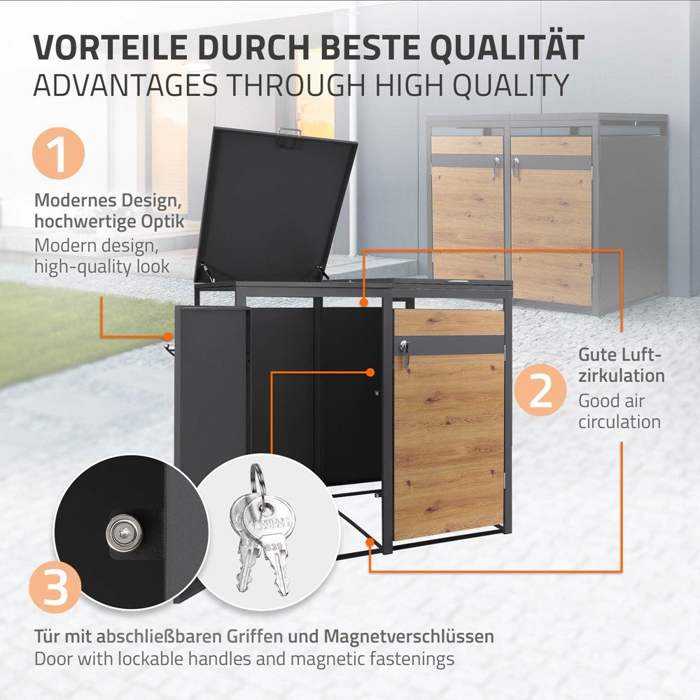 ML-DESIGN Mülltonnenbox Müllbox aus Stahl wetterfeste Mülltonnen Verkleidung Mülltonnengarage, Mülltonnencontainer mit Klappdeckel/Tür für 2 Tonne 120 oder 240 Liter