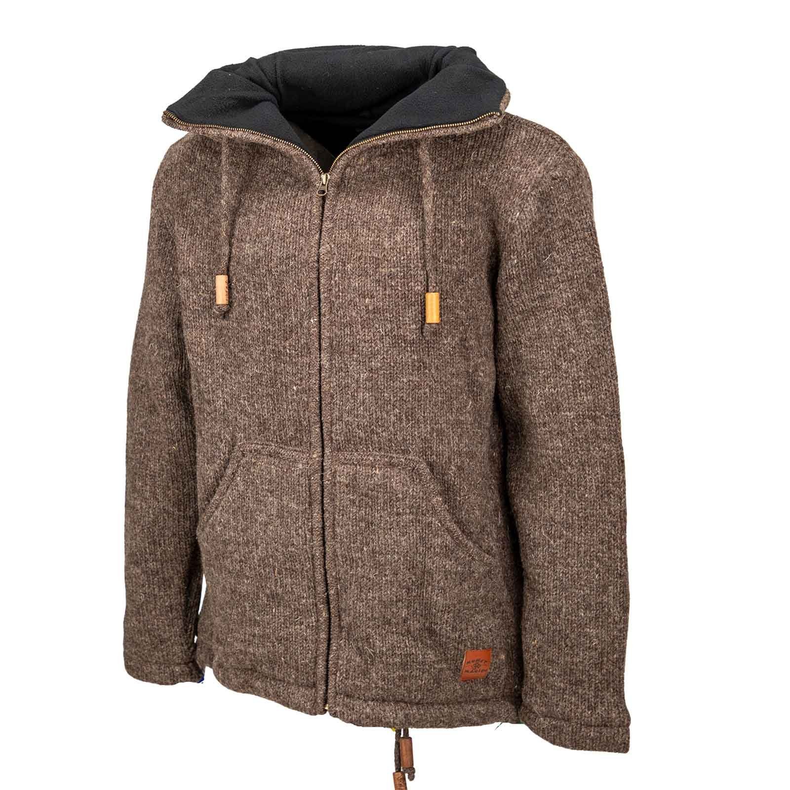 KUNST UND MAGIE Strickjacke Klassische Strickjacke Wolle Jacke mit Hochkragen Fleecefutter
