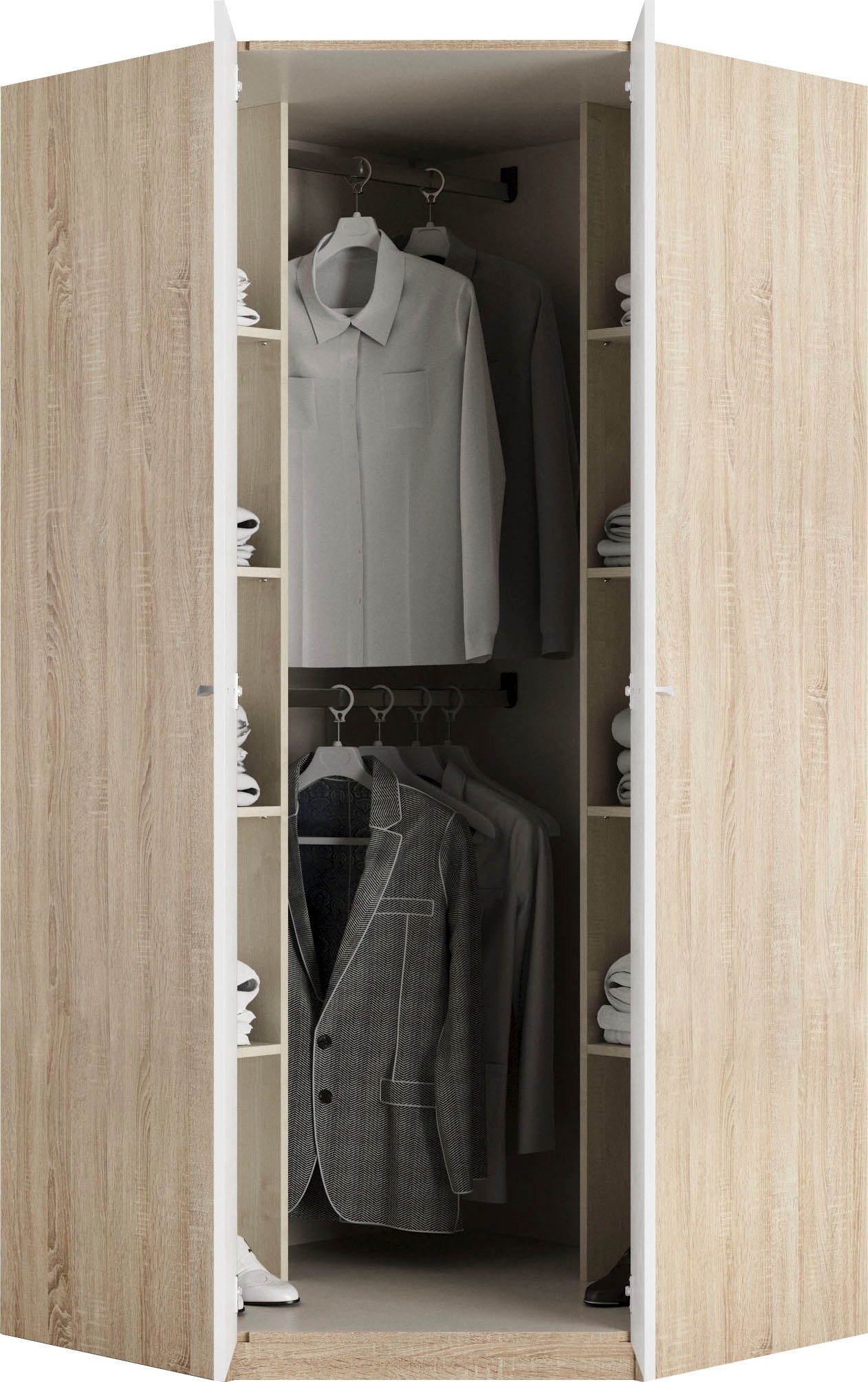 priess Eckkleiderschrank Barcelona Kleiderschrank Ecklösung Raumwunder in 2 Tiefen Schrank Eckschrank Garderobe – Bild 5 von 5