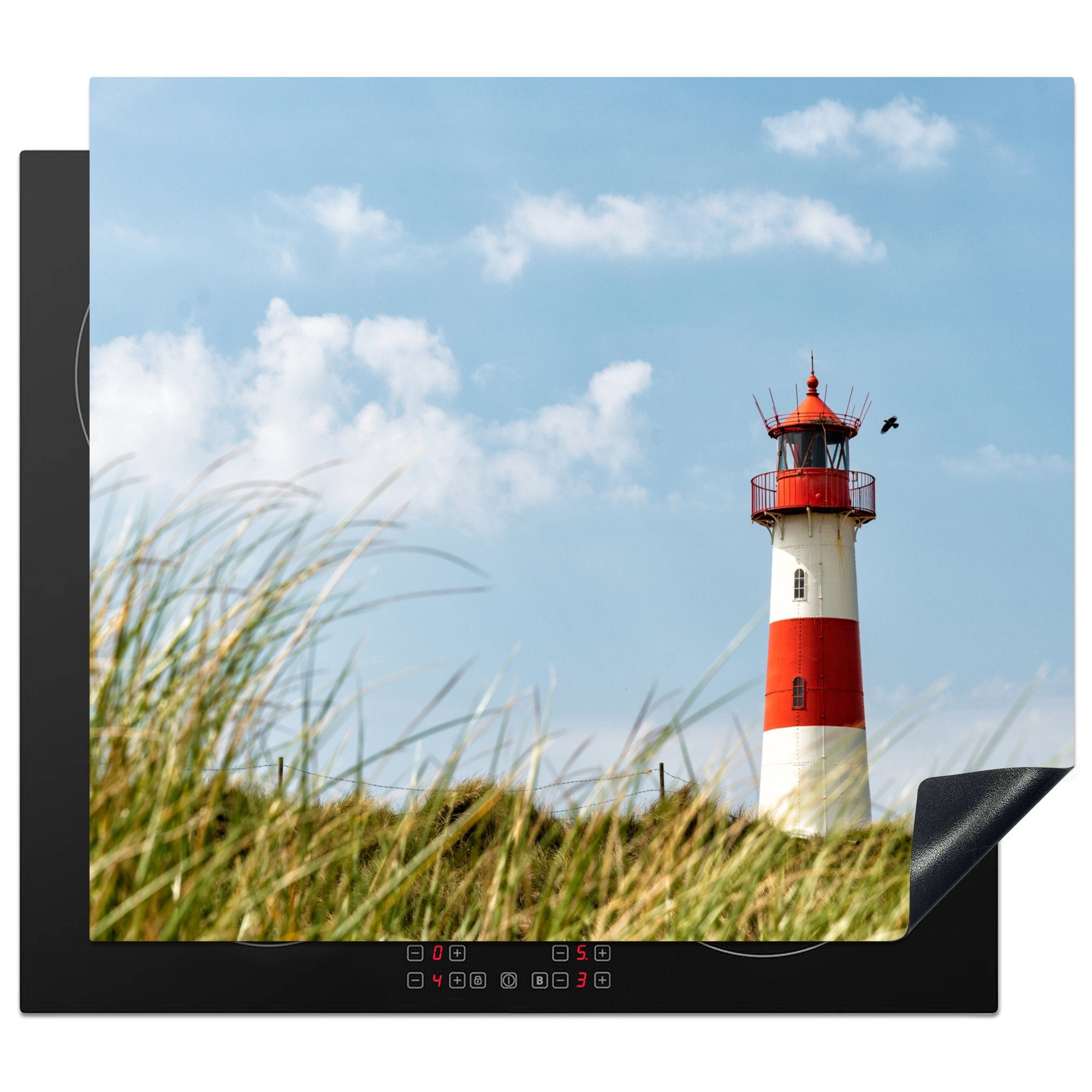 MuchoWow Herdblende-/Abdeckplatte Meer - Leuchtturm - Deutschland, Vinyl, (1 tlg), 59x52 cm, Ceranfeldabdeckung für die küche, Induktionsmatte