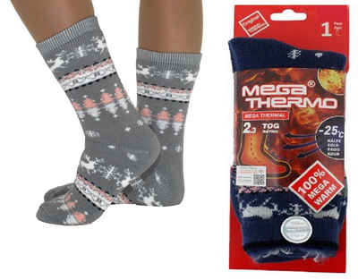 Markenwarenshop-Style Thermosocken Warme Socken Thermo Mega Winter Socken Hirsche 39-42 Farbe: grau