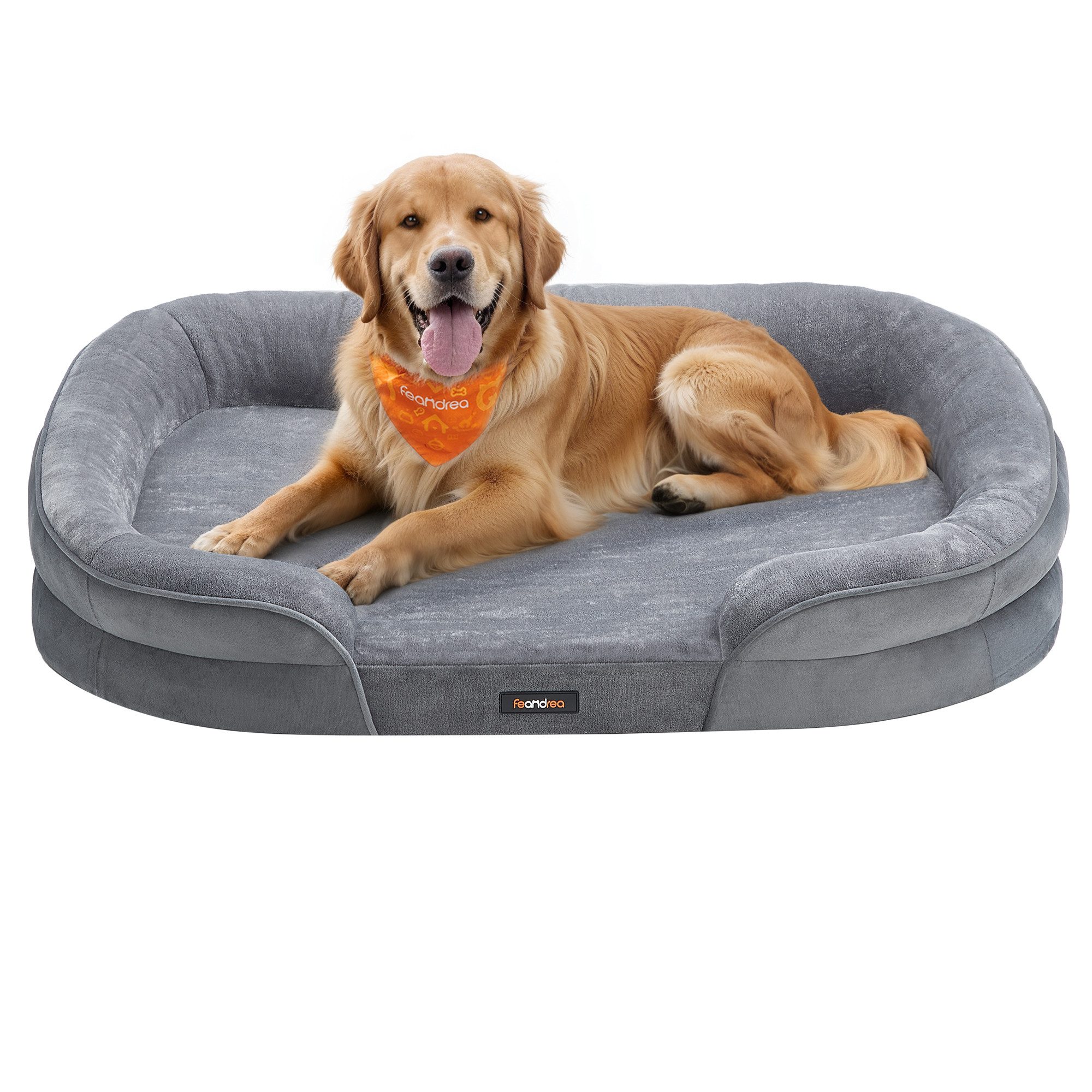 FEANDREA Tierbett Hundebett, Hundekissen, abnehmbar, große Hunde, 106x76x18 cm, orthopädisch, wasserdichte, erhöhte Ränder