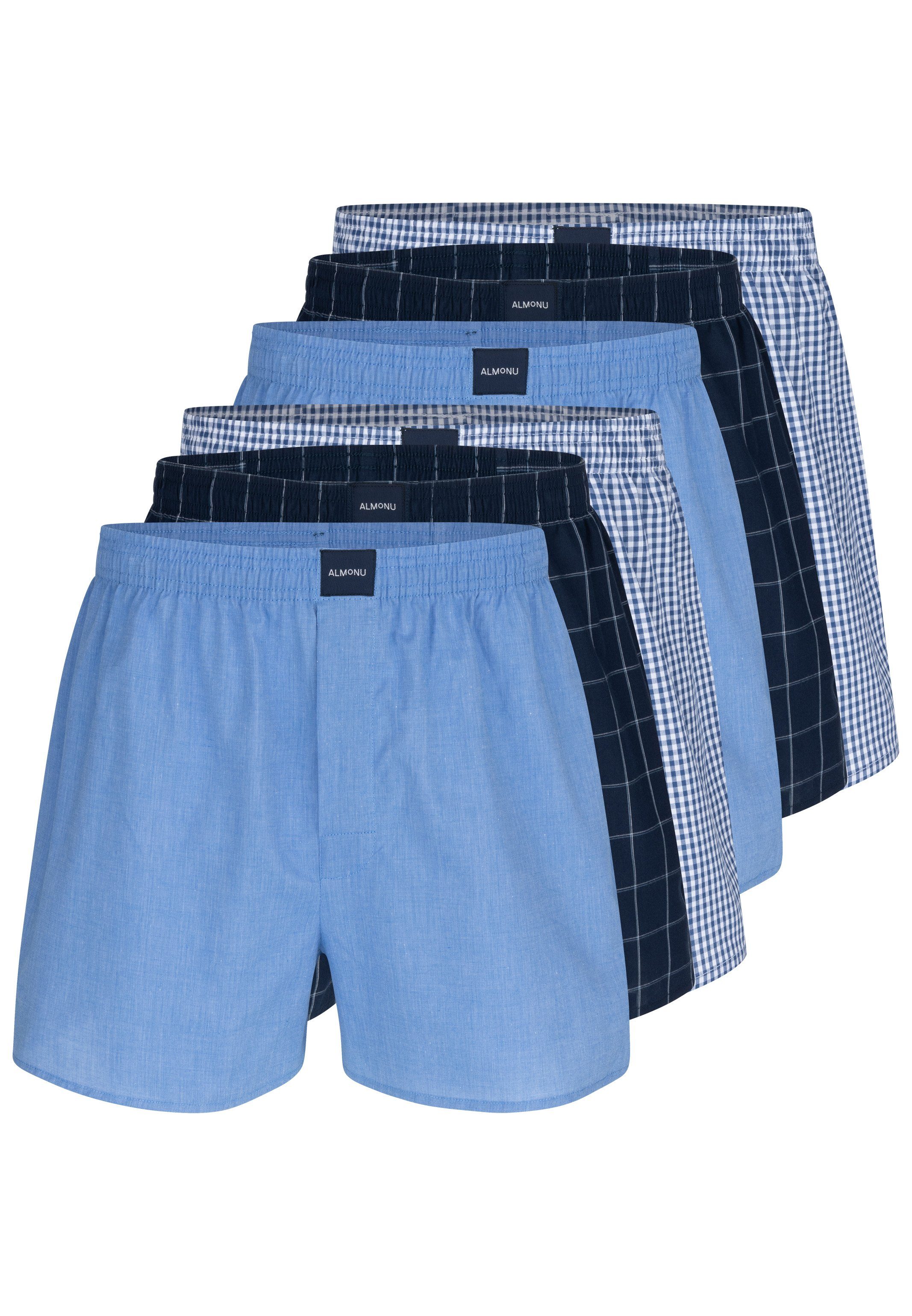 Almonu Boxershorts 6er Pack Web (Spar-Set, 6-St) Boxershorts - Baumwolle - mit Eingriff - Atmungsaktiv