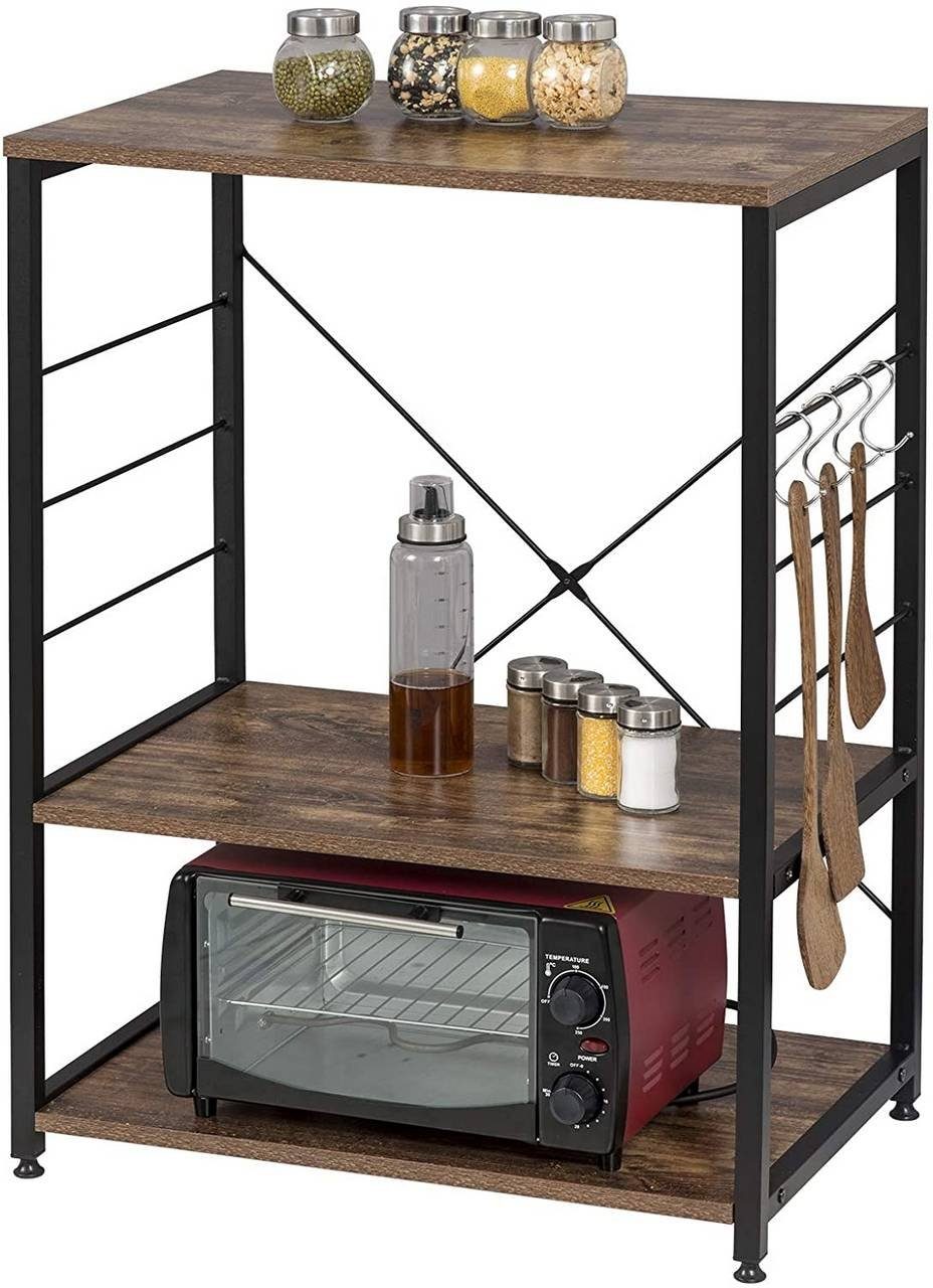 Woltu Standregal, 1-tlg., Standregal aus Holz & Metall mit 3 Ablagen für Küche