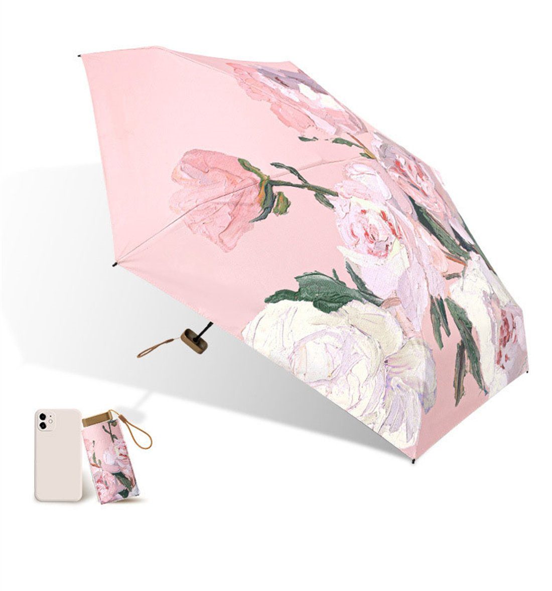 schützt Sonne YOOdy~ sonnenschirm Taschenschirme Pfingstrose Sonnenschutz und Regen Rosa vor Taschenregenschirm