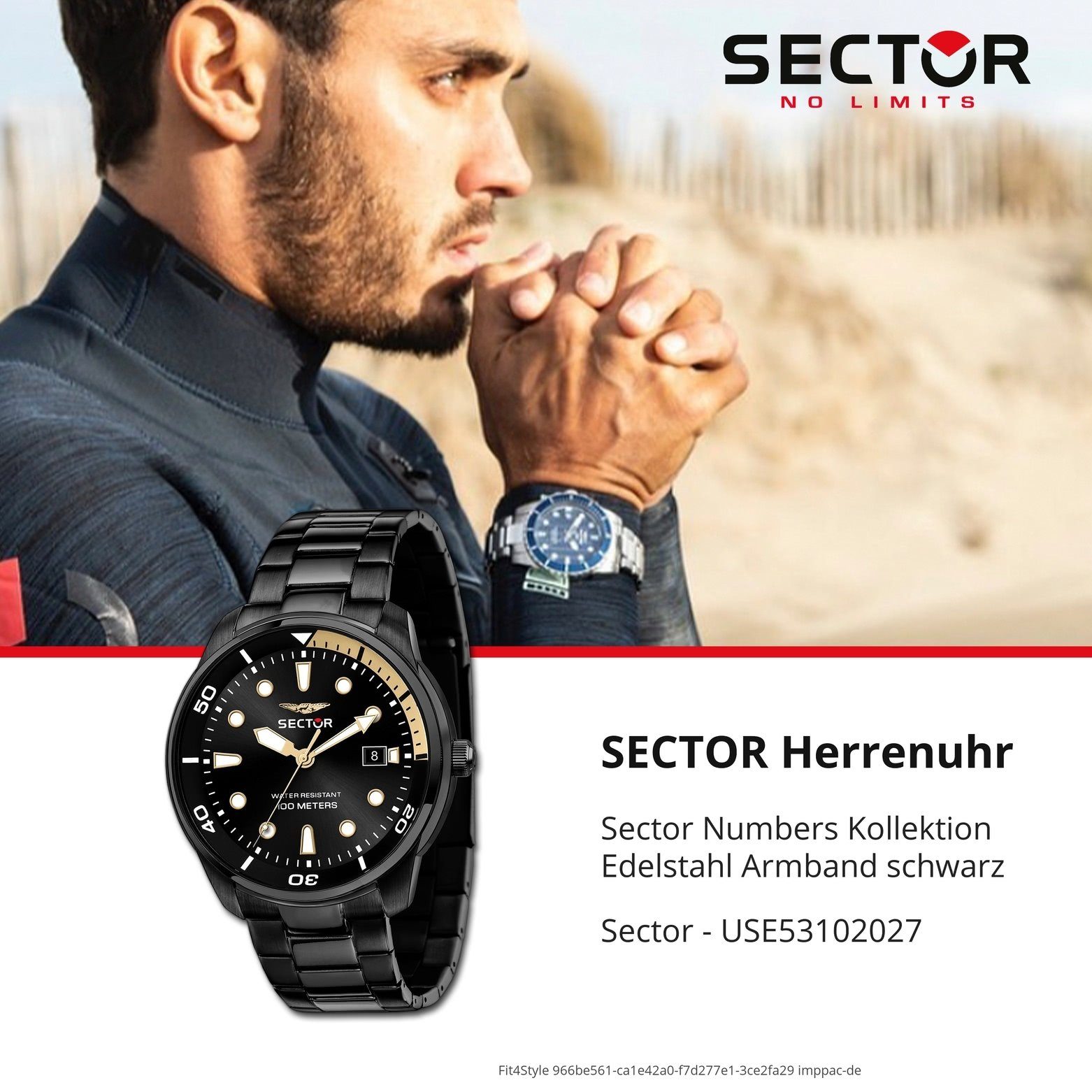 Sector Quarzuhr Sector (ca. Herren groß Armbanduhr 39x35mm), sc eckig, extra Armbanduhr Herren Analog, Edelstahlarmband