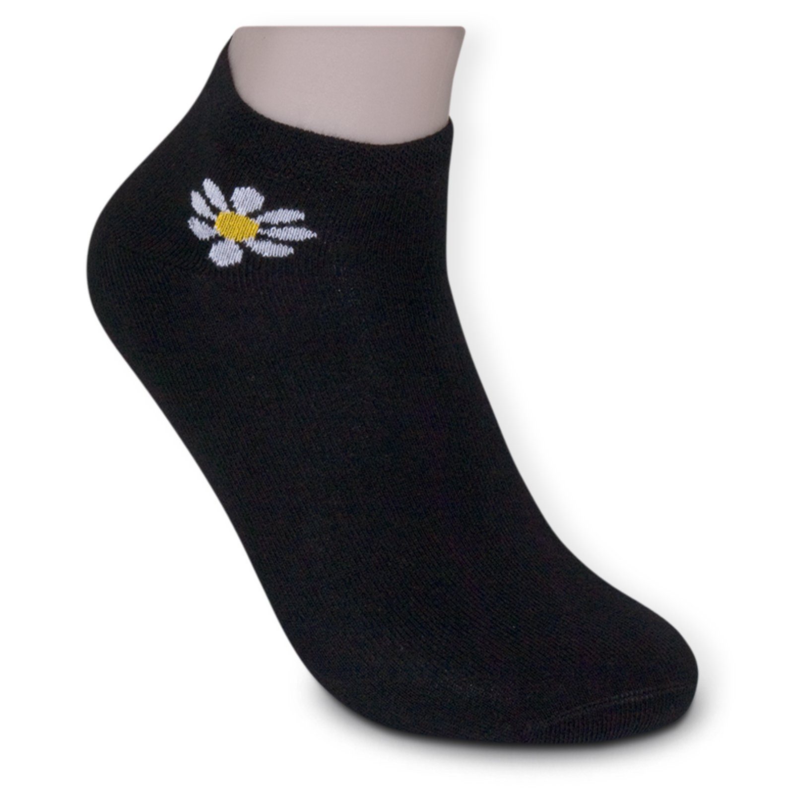 Die Sockenbude Sneakersocken Soft Piqué-Bund schwarz weiß 4-Paar, FLOWER mit gelb) (Bund