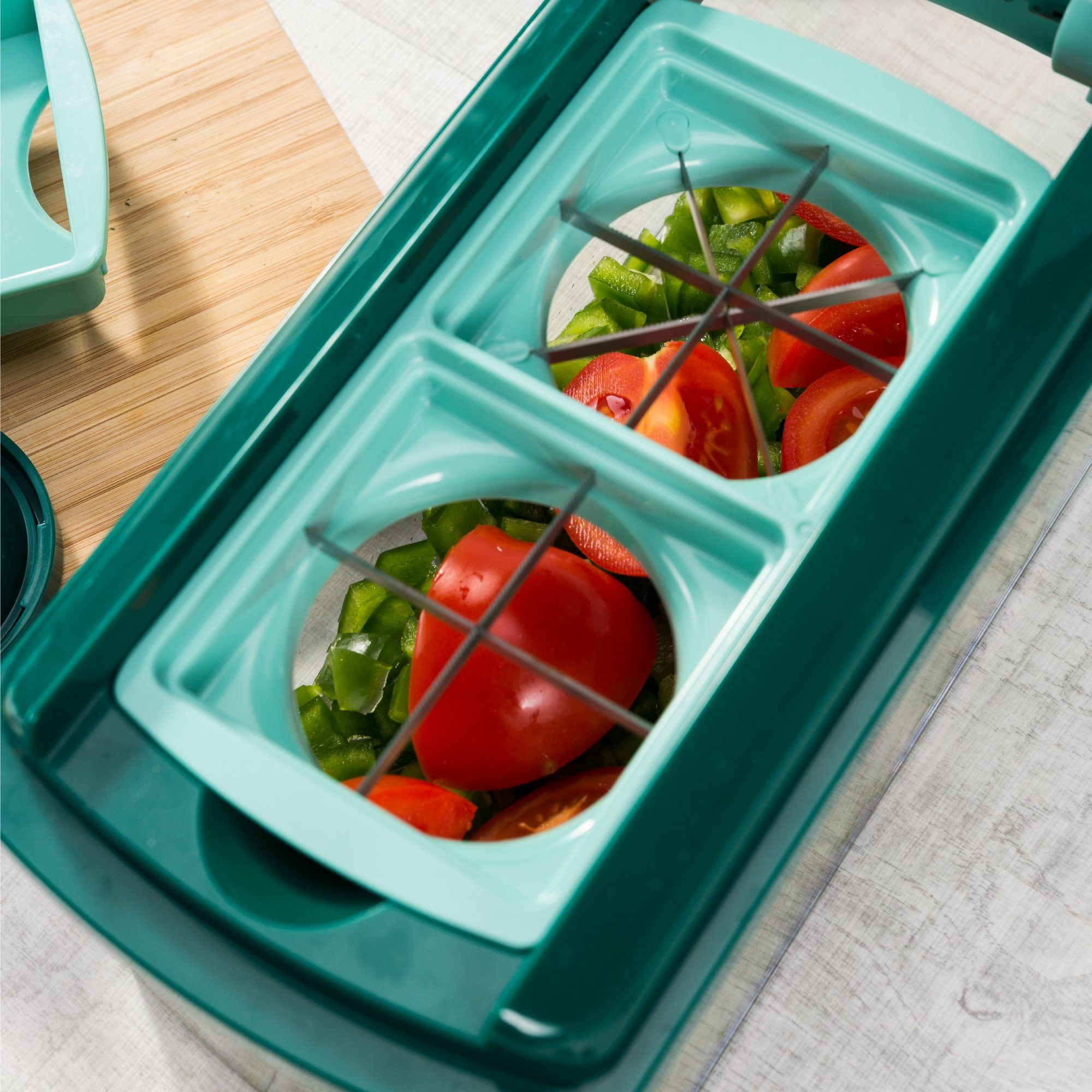 Genius Gemüseschneider Nicer Dicer Fusion Gemüsehobel Gemüse Obst Zerkleiner, Auffangbehälter 2500ml Tomaten Kartoffeln Zwiebel Schneider – Bild 5 von 5