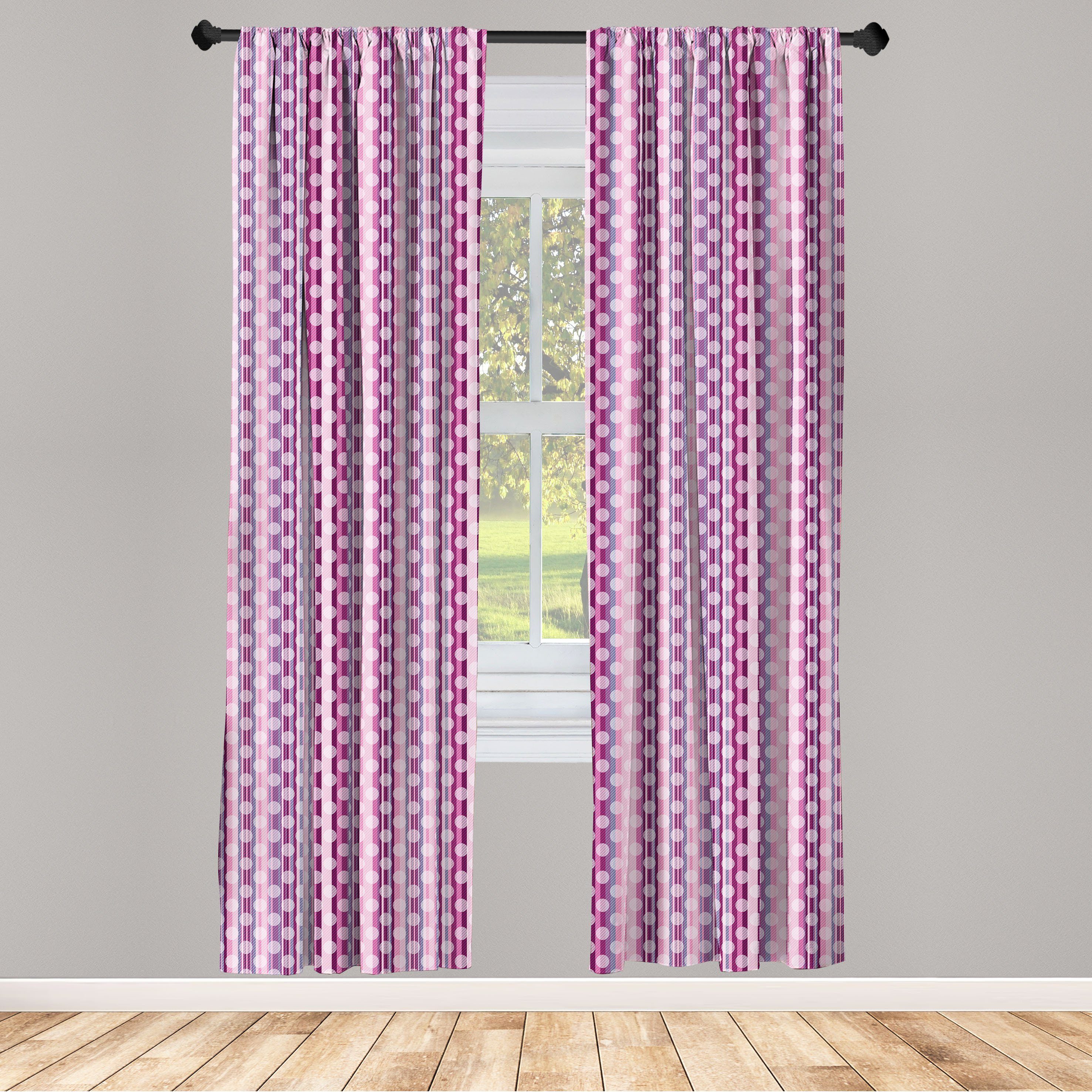 Gardine Vorhang für Wohnzimmer Schlafzimmer Dekor, Abakuhaus, Microfaser, Tupfen Stripes Retro Style
