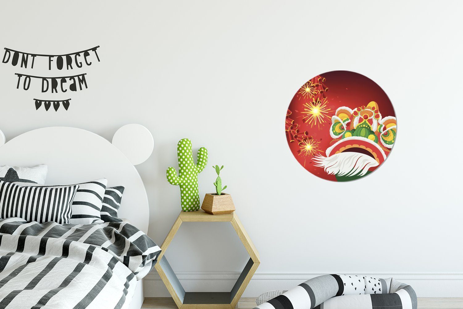 Illustration Feierlichkeiten Wandsticker der zum MuchoWow chinesischen Eine Rund, (1 St), Tapetenaufkleber, Neujahrsfest Wohnzimmer für Kinderzimmer, Tapetenkreis