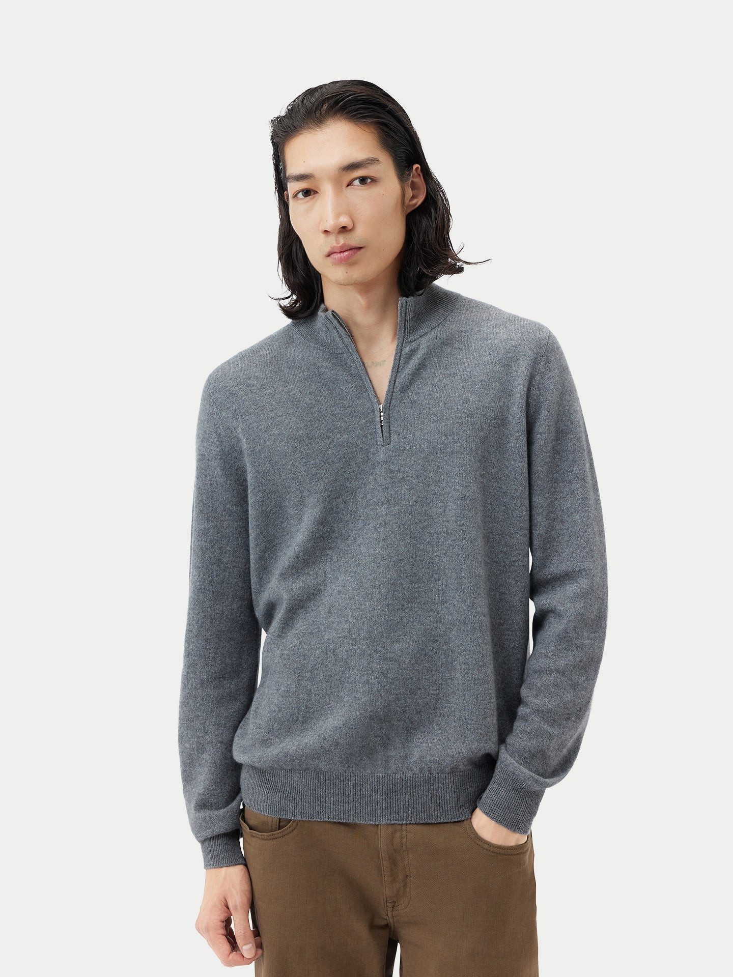 GOBI Cashmere Polokragenpullover Basic Kaschmirpullover mit Halbreißverschluss