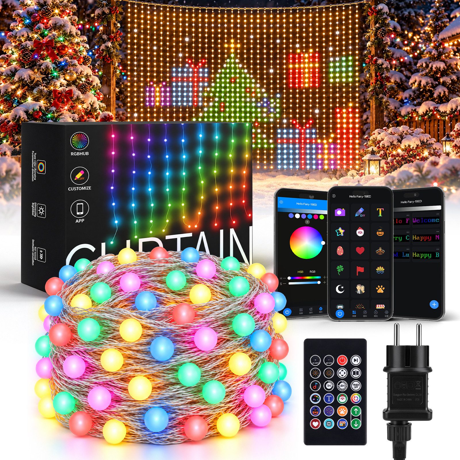 XIIW LED-Lichtervorhang 400 Großen LED-Kugeln Vorhang Lichter Fenster Smart Lichterkette 2×2m, 100+ Modi, App/Fernbedienung, IP44, RGB, Musik-Sync, Timer