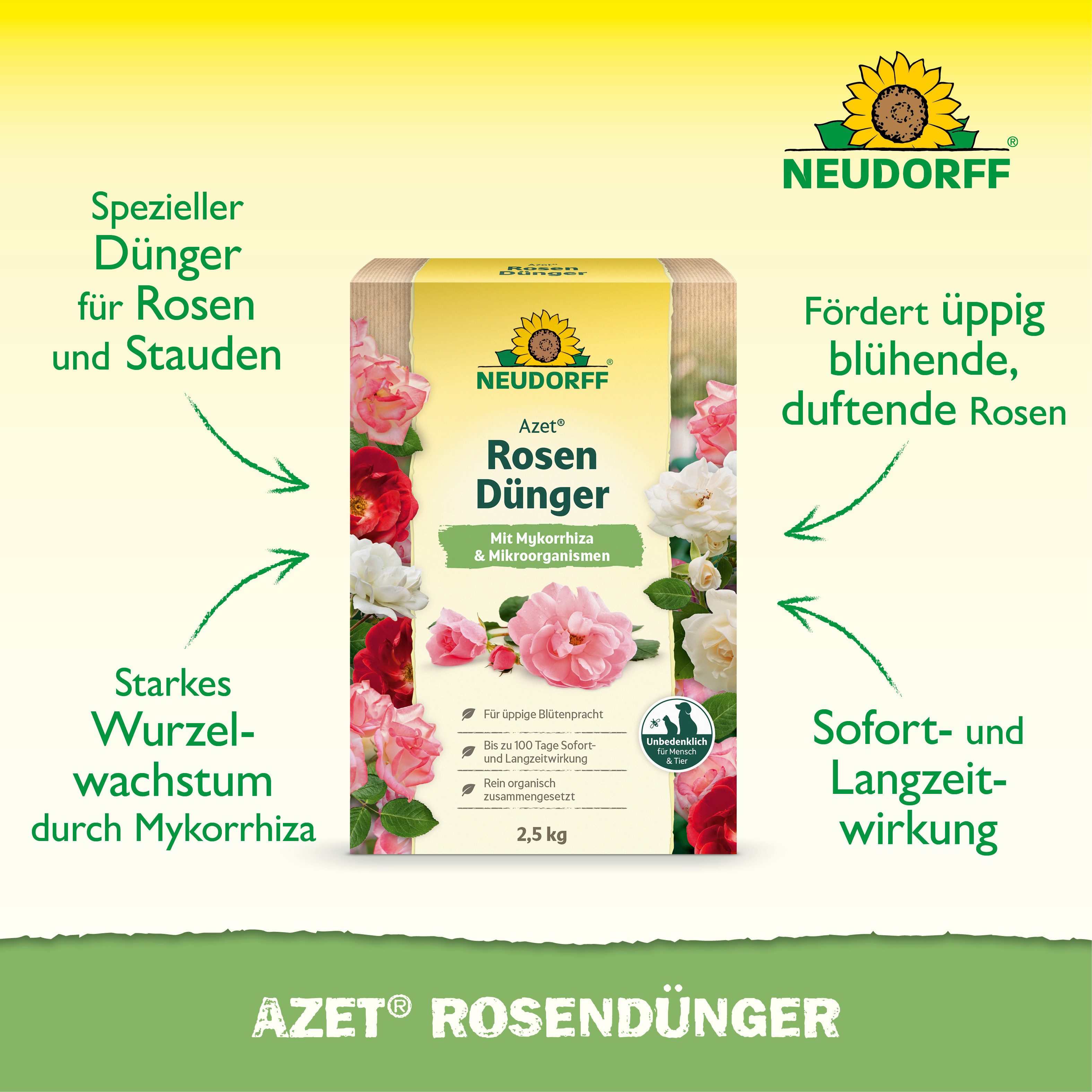 Neudorff Blumendünger Azet RosenDünger 2,5 kg, Granulat gleichmäßig im Wurzelbereich verteilen, leicht in die obere Bodenschicht einarbeiten und anschließend gu – Bild 2 von 5