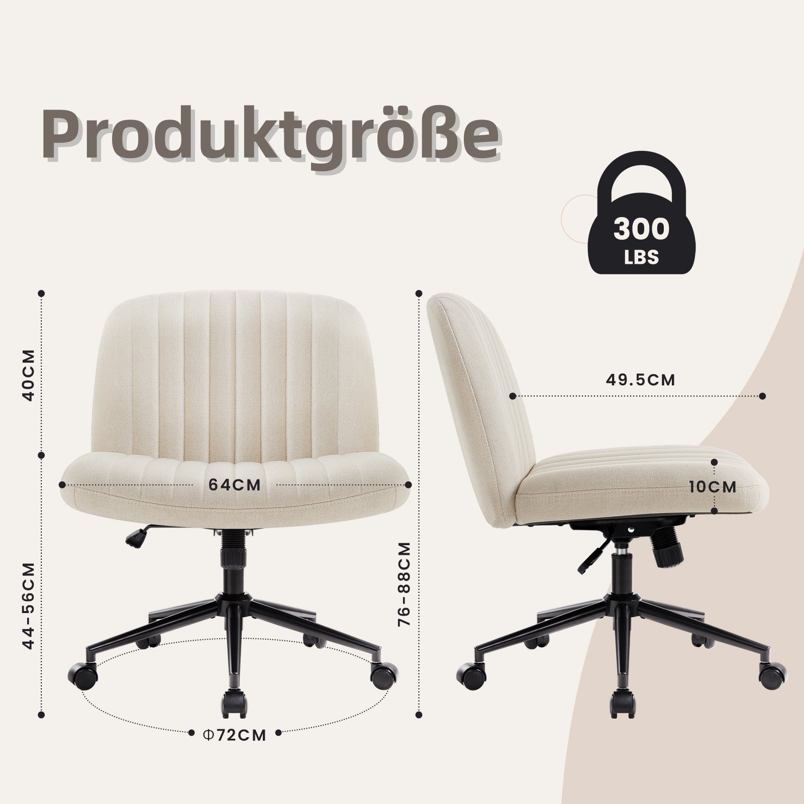 Intimate WM Heart Bürostuhl Ohne Armlehnen, Drehstuhl mit Rollen, Höhenverstellbar Schreibtischstuhl, Schminktisch Stuhl – Bild 5 von 5