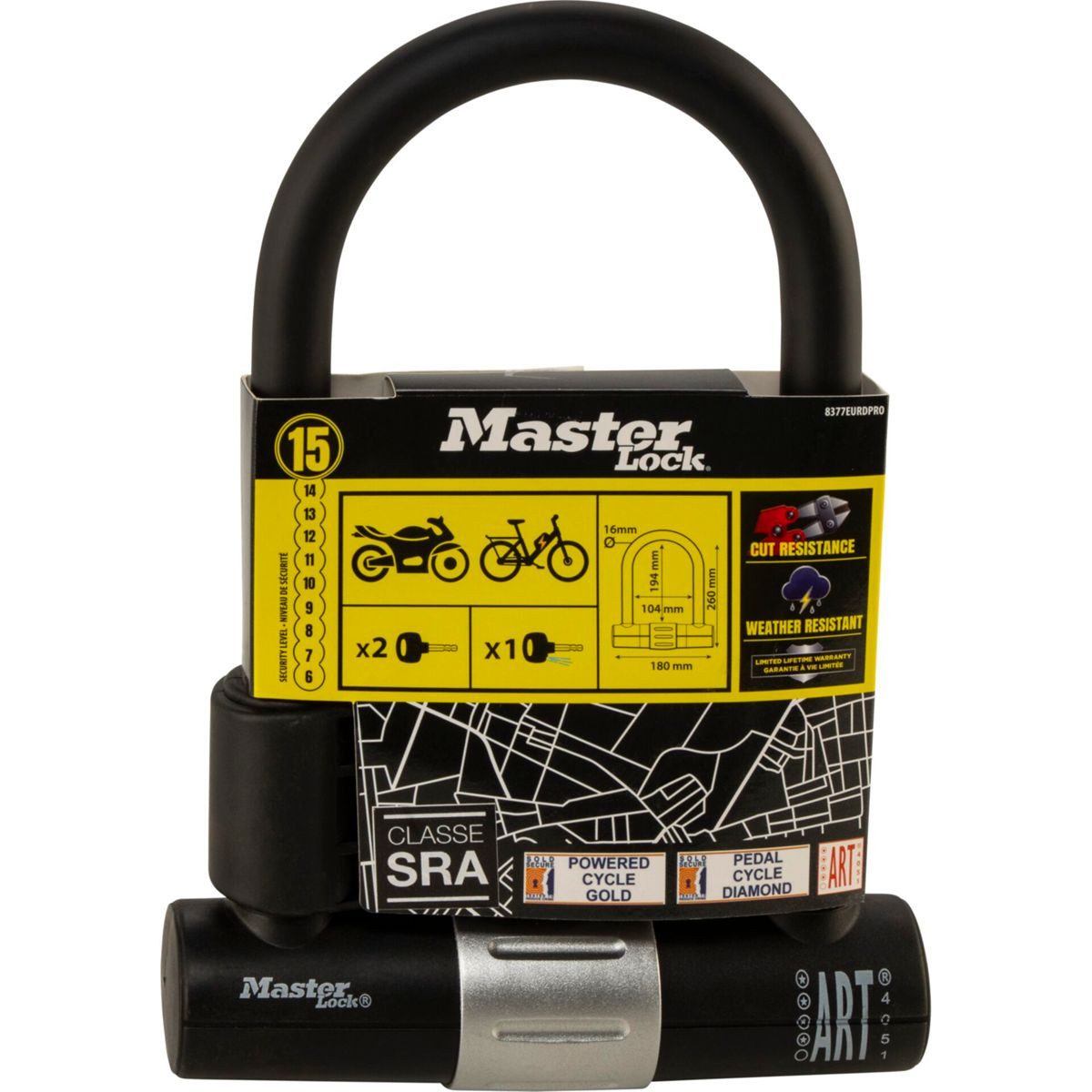 Master Lock Zahlenkabelschloss High Security U Lock Bügelschloss 8377EURDPRO