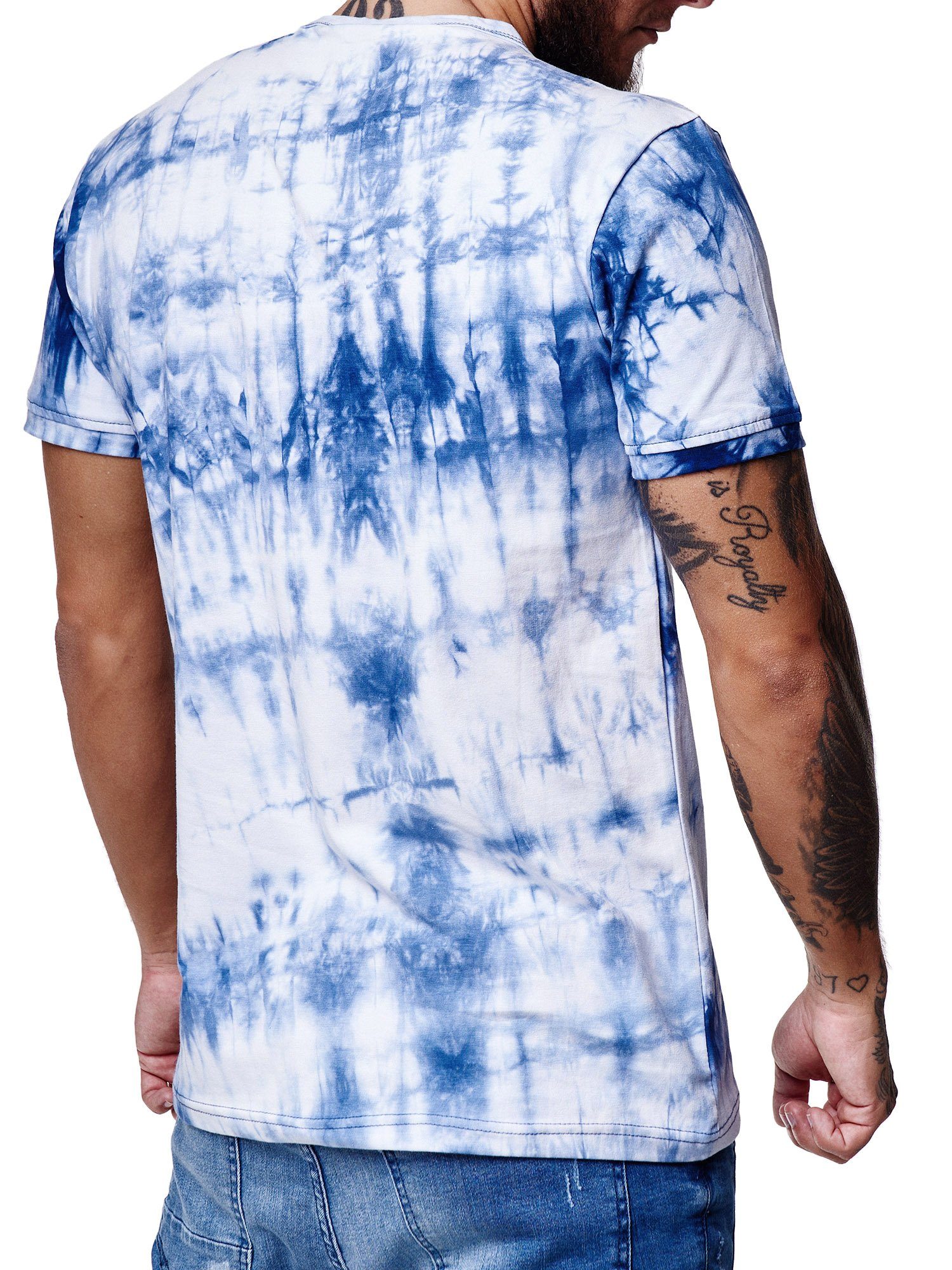 T-Shirt Casual 1-tlg., OneRedox (Shirt Polo Fitness modischem Tee, Design) im Indigo Kurzarmshirt Blau Freizeit 3591C