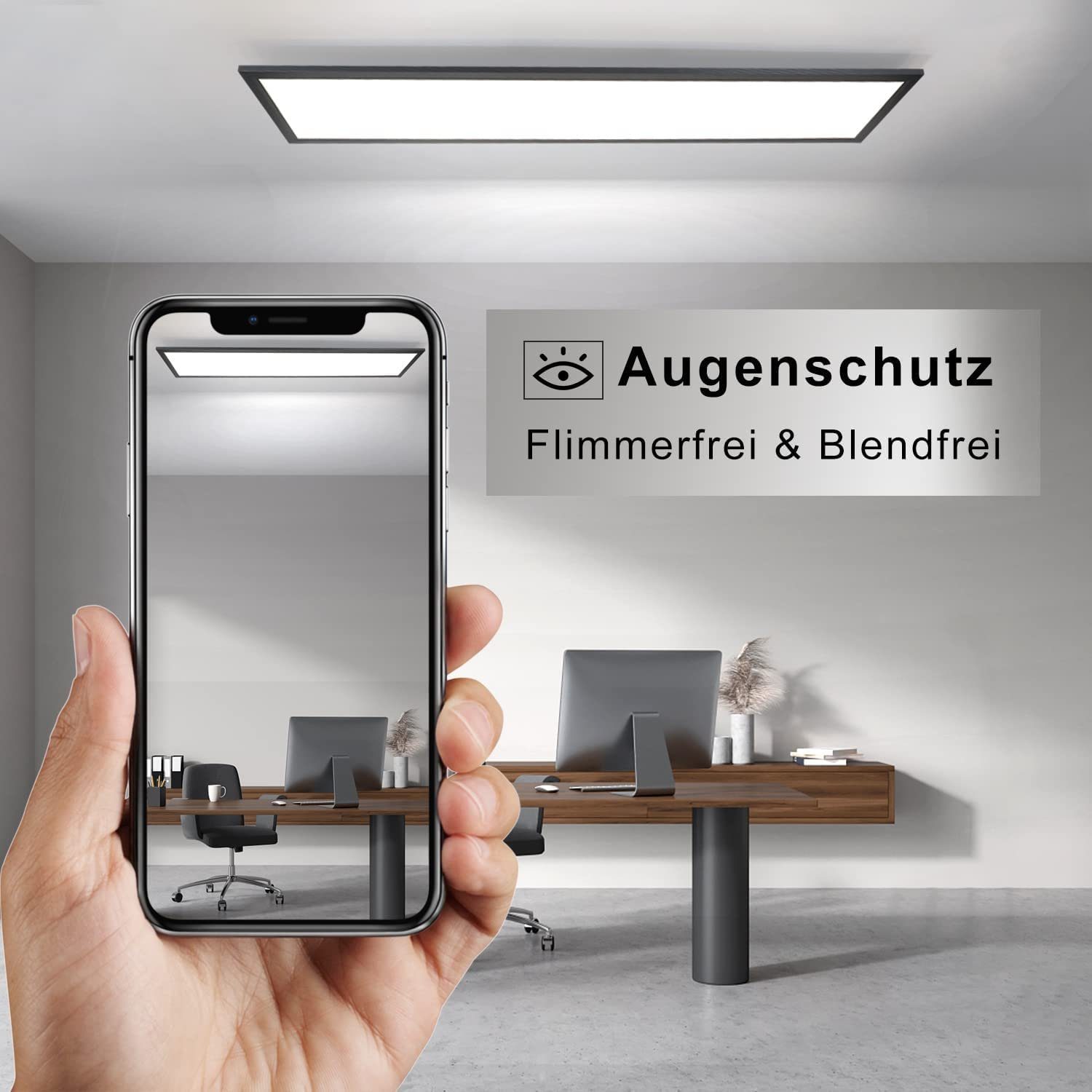 ZMH LED Panel Deckenleuchte 120 cm dimmbar mit Fernbedienung,3000–6500 K, Dimmbar, Memory-Funktion, LED fest integriert, Kaltweiß, Warmweiß, Schwarz, 48W 3840 l – Bild 5 von 5