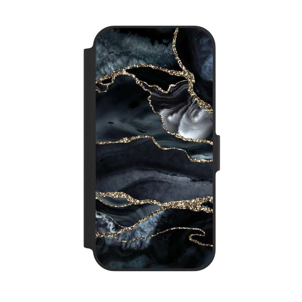 NIVOCASE Handyhülle Glitzer Look Marmor Trends Dark marble gold Glitter look, Apple iPhone 12 Pro Klapphülle Handyhülle aus Kunst Leder