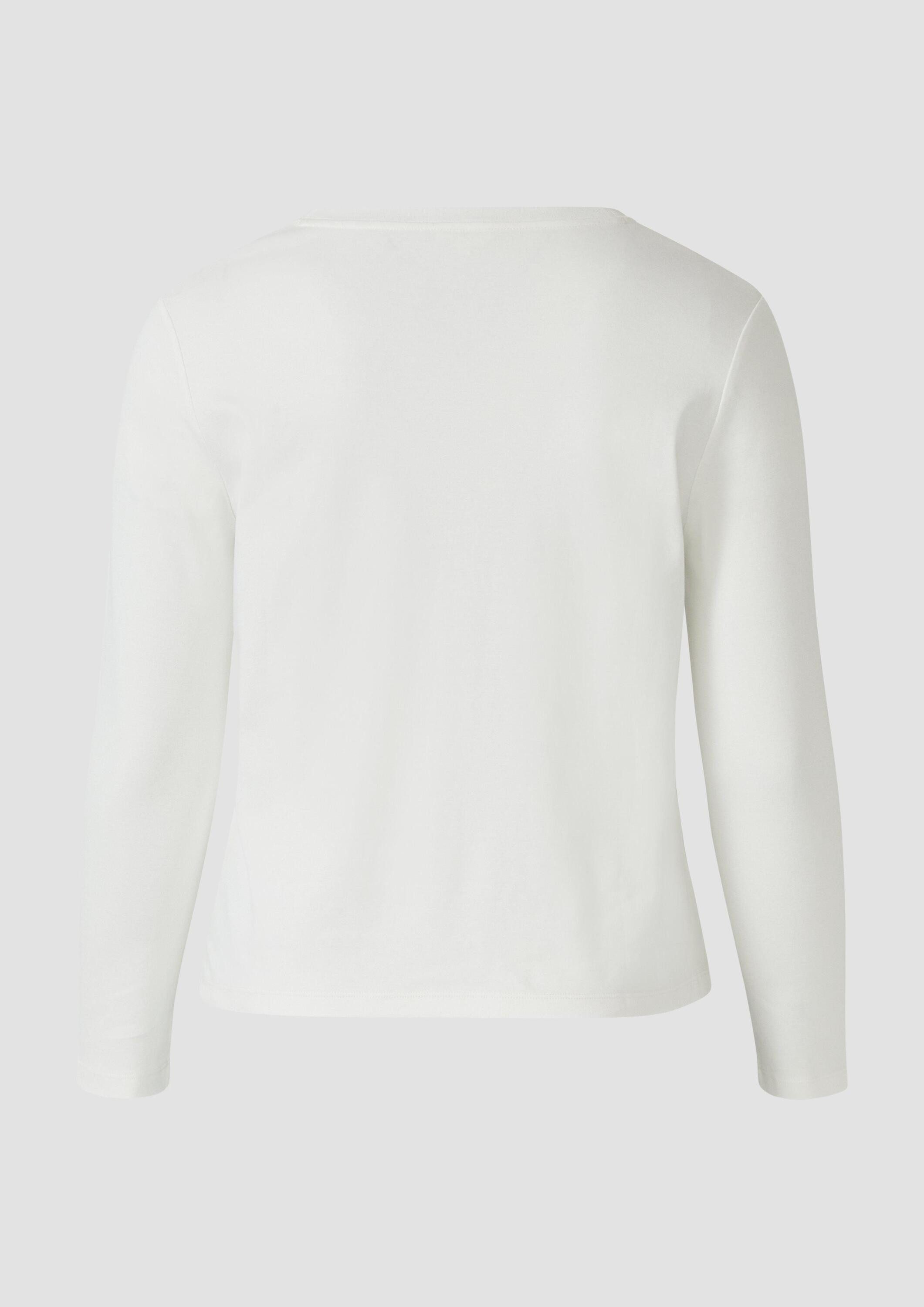 s.Oliver Langarmshirt T-Shirt Verkürztes Shirt mit Stickerei-Detail