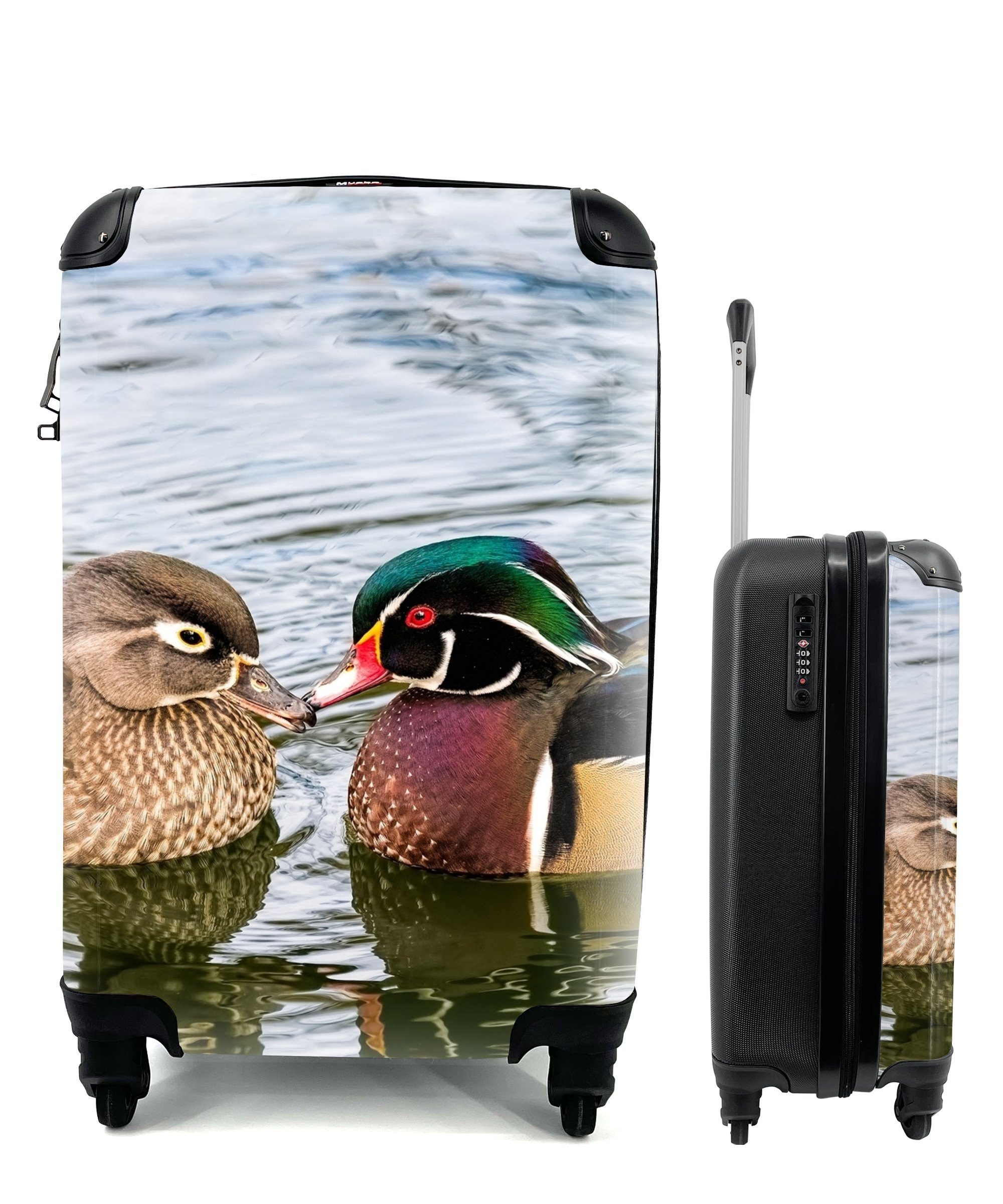 MuchoWow - Ente für Rollen, 4 - Handgepäckkoffer Handgepäck Vögel Reisetasche Tiere, - rollen, Reisekoffer mit Wasser Trolley, Federn Ferien, -