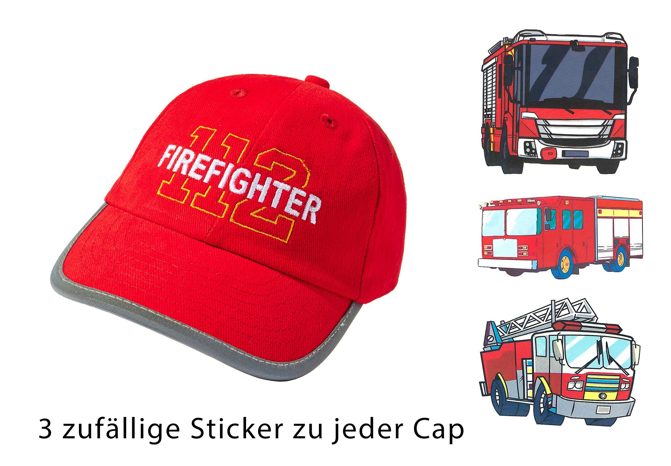 Baddery Baseball Firefighter - Feuerwehrauto Cap Einheitsgröße, One Kappe Stick, Klett-Verschluss 3 Sticker), Reflektoren Rot Kinder (inkl. Size