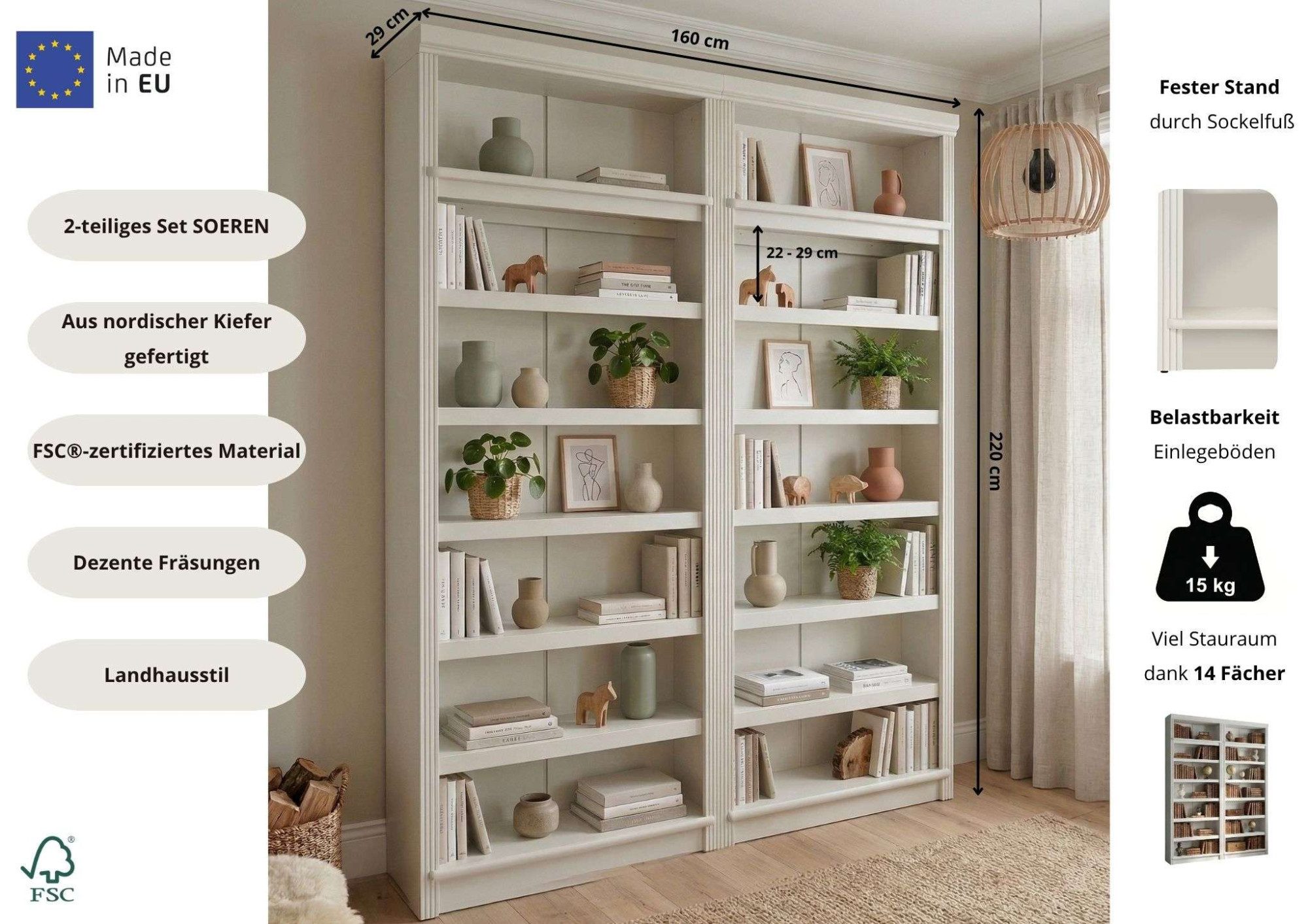 OTTO home Bibliothek Soeren 2 Regale á Breite 80 cm, Höhe 220 cm, Tiefe 29 cm, Set 2-tlg., 2 Bücherregale - zusammen oder getrennt stellbar – Bild 2 von 5