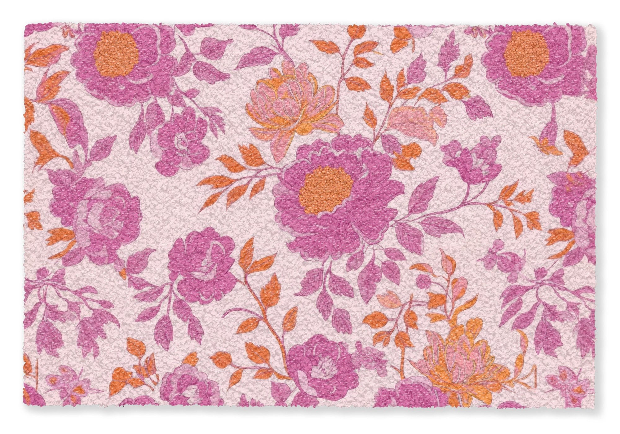MuchoWow Fußmatte Florales Muster - Rosa - Orange - Blumen, Rechteckig, innen Schmutzfangmatte, Tür, Schmutzfänger Flur, Teppich 60x40 cm