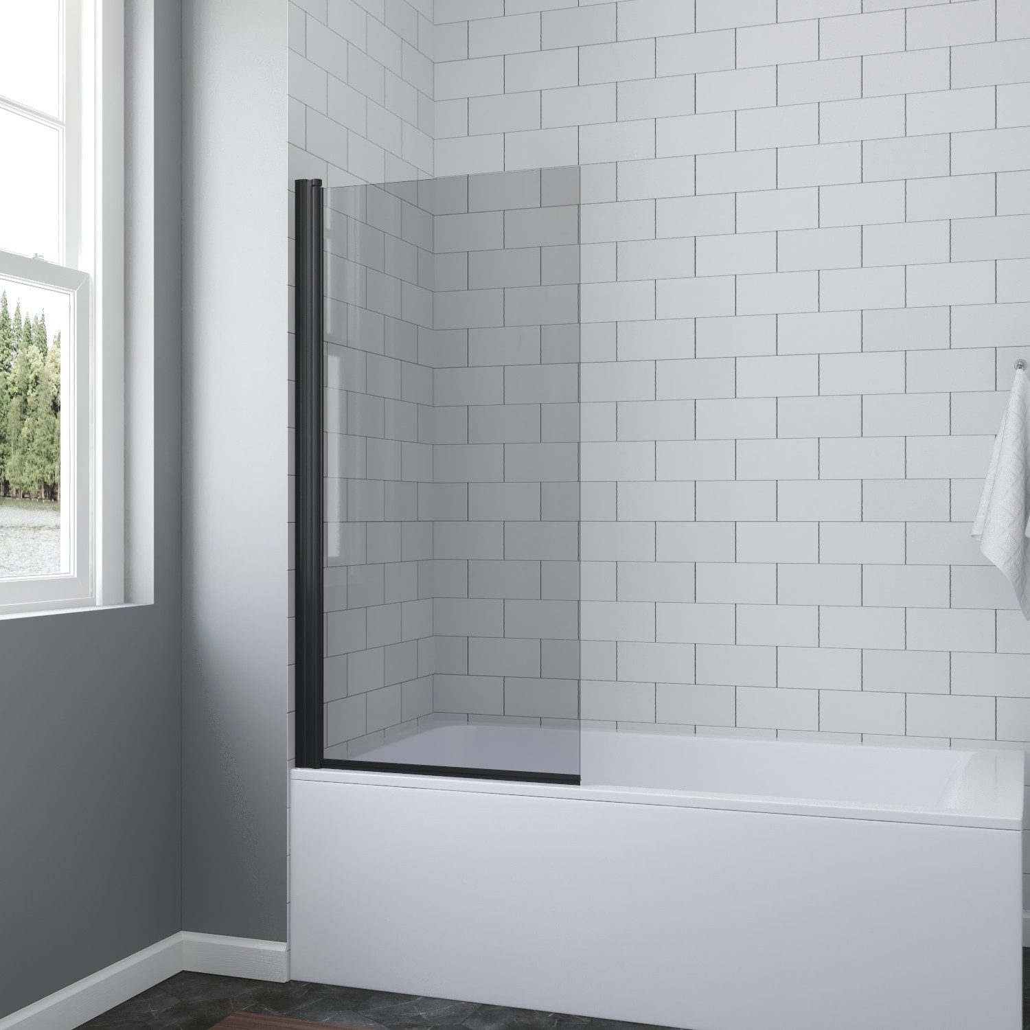 AQUABATOS Badewannenaufsatz schwarz ohne bohren Eck Glas 80x140cm 70x140cm 1 teilig, 5 mm Einscheiben-Sicherheitsglas (ESG) mit Nanobeschichtung, Lotuseffekt
