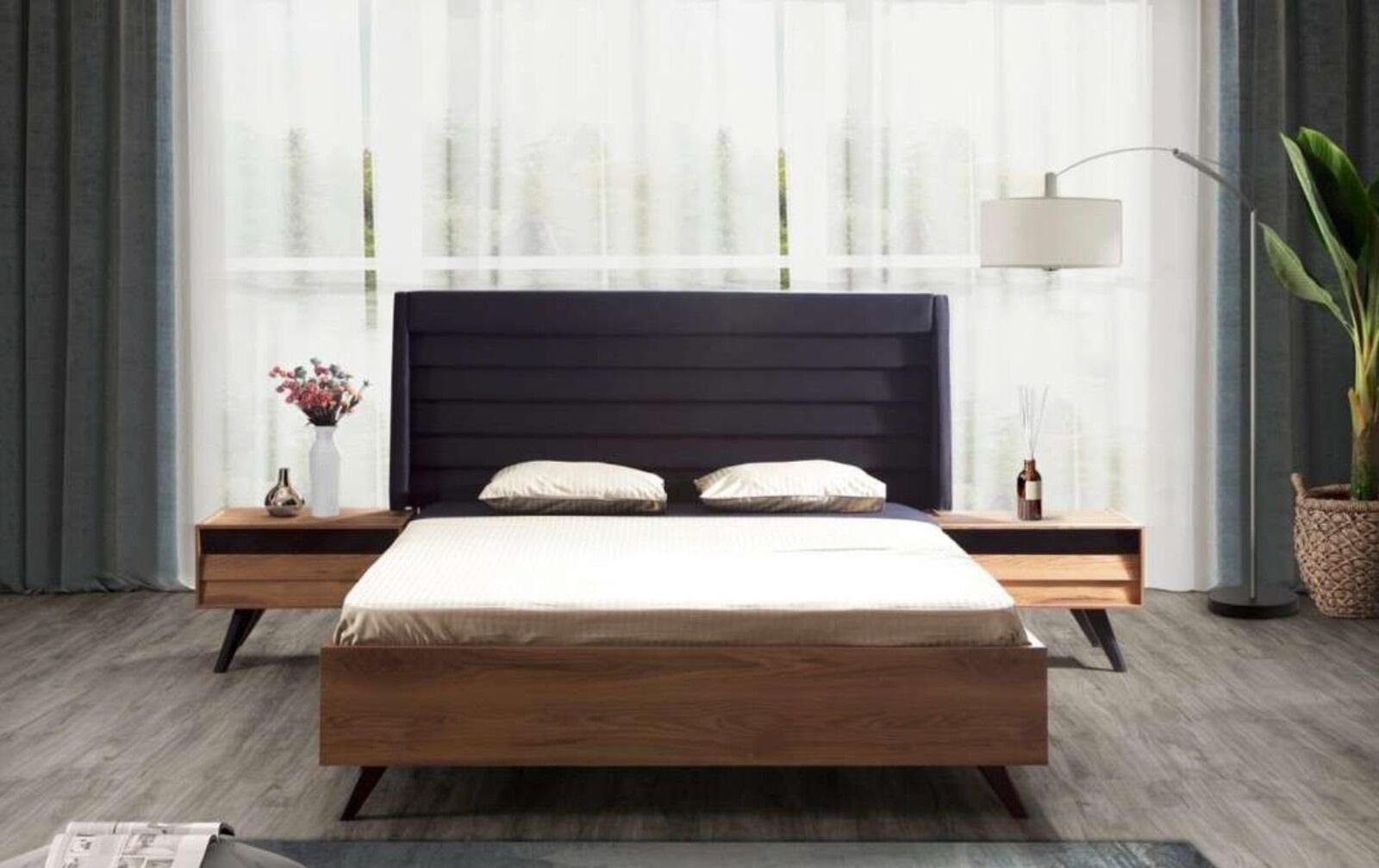 Bett), Schlafzimmer Doppelbett (1-tlg., in Schwarz Made Bett Europa Schlafzimmer JVmoebel Braunes Bettgestell