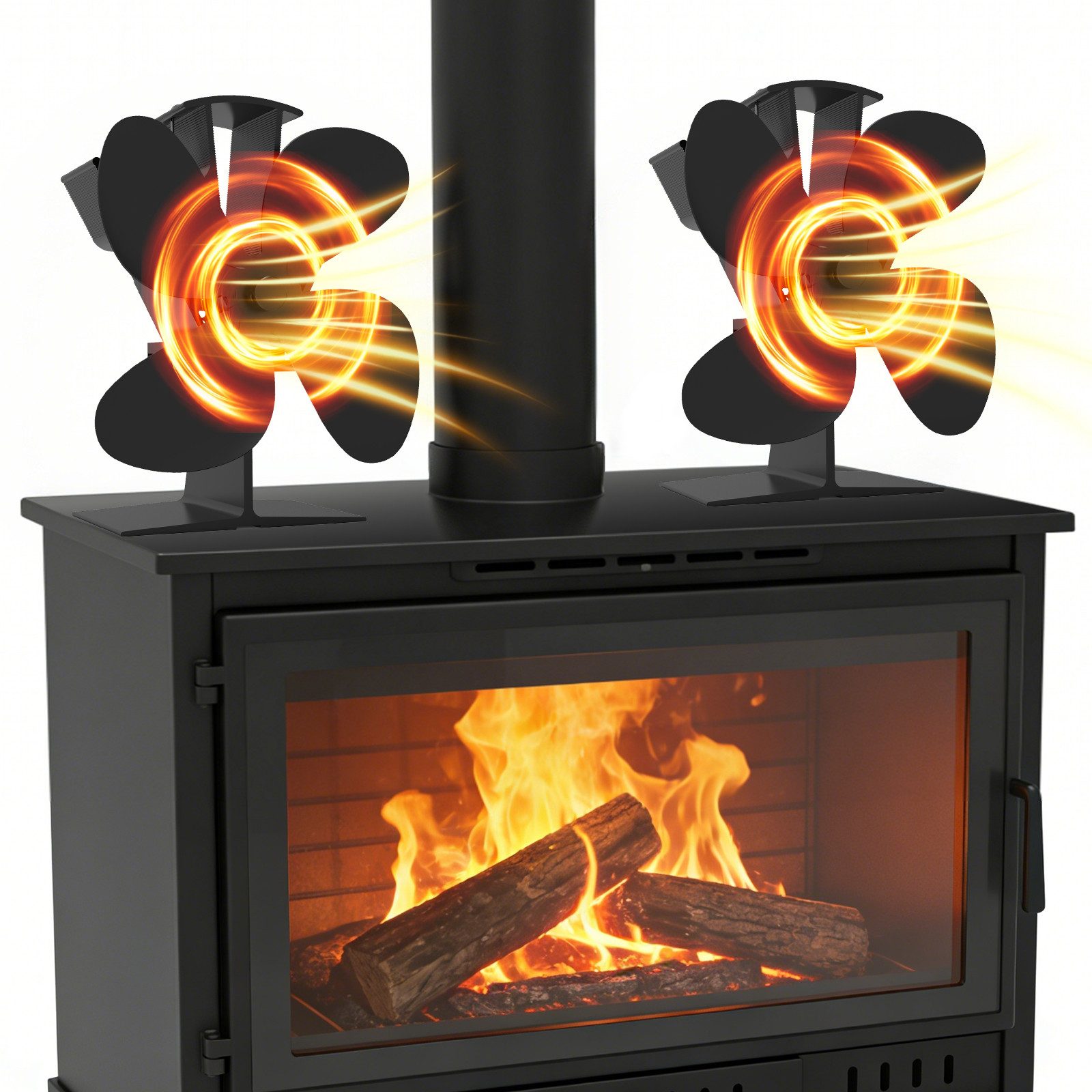 kisidus Kaminventilator 4 Flügel Ofenventilator Ohne Strom, Wärmebetriebener, Leiser 2er-Set, 10,2T x 18,1B x 18,7H cm,für Pellet/Holzbrenner/Kamin