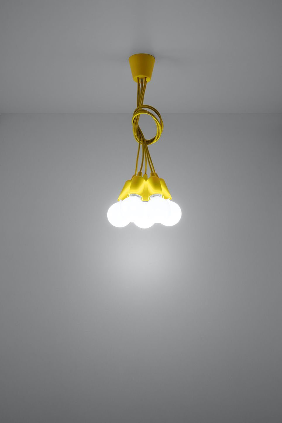 Licht-Erlebnisse Pendelleuchte Leuchtmittel, ohne vielseitig bis Wohnzimmer 5xE27 Gelb Hängelampe NESSA, Küche Retro 90cm