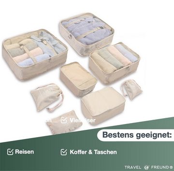 Travelfreund® Kofferorganizer 8er Set Kofferorganizer beige mit Kosmetiktasche und Packtaschen (Set, 8-tlg., 8x Packtaschen), Faltbar / Verstaubar / Wasserabweisend