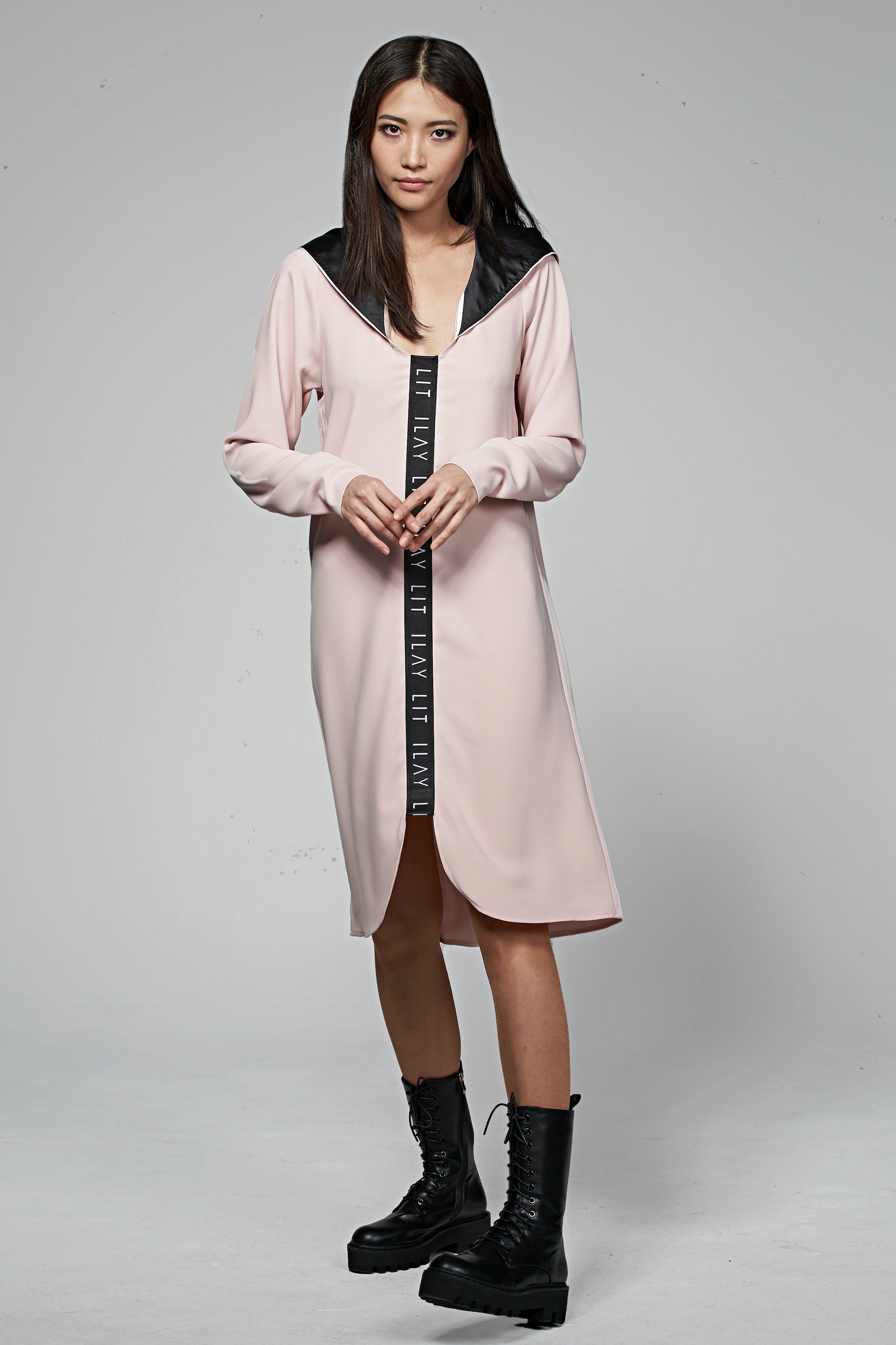 Midikleid Hoodie Dress mit Labelband- Dawn- Hellrosa