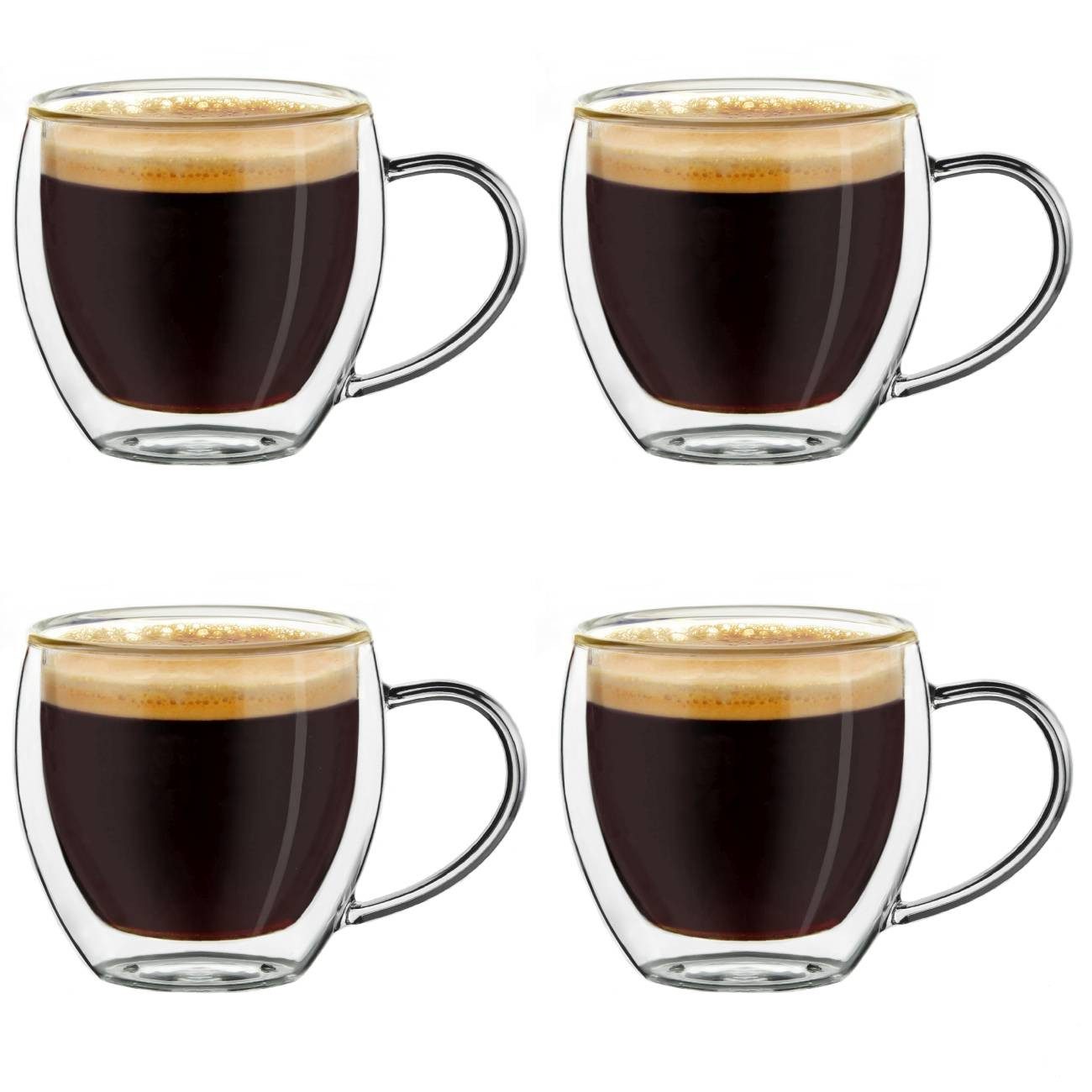 Creano Teeglas Thermoglas Espressoglas hoch mit Henkel 4er Set; 100ml, Borosilikatglas, 4 Gläser
