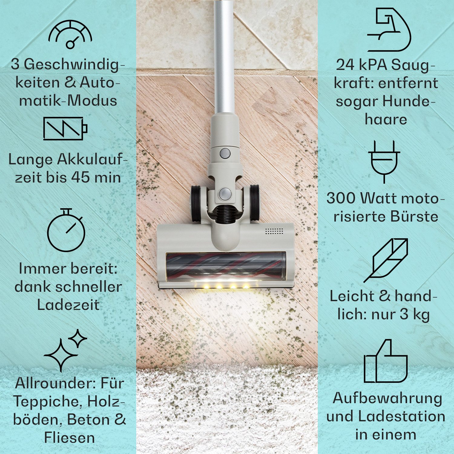 Klarstein Akku-Hand-und Stielstaubsauger LARMA Staubsauger, 300 W, beutellos