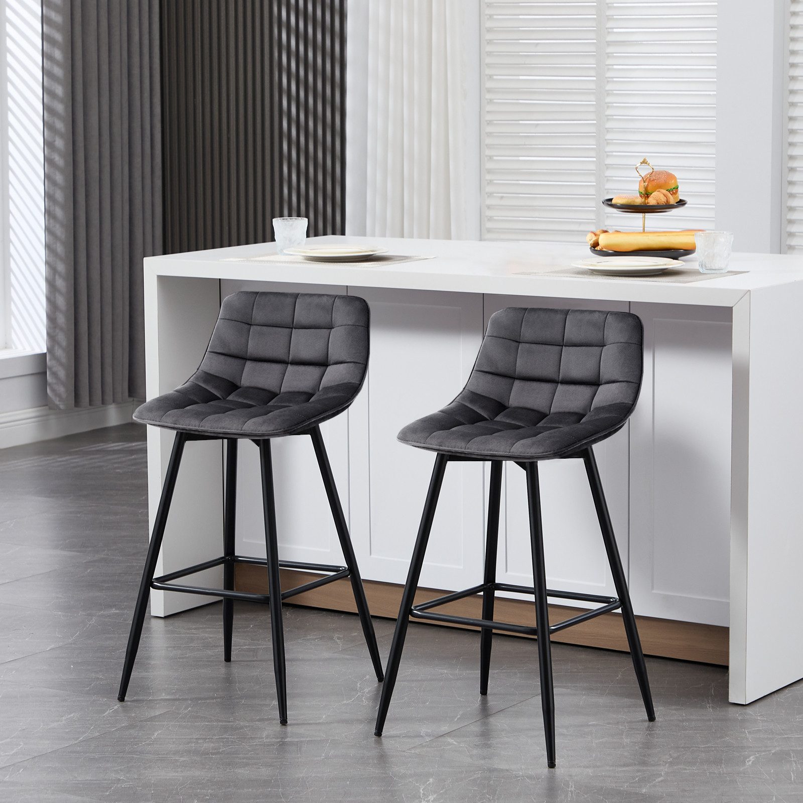 Woltu Barhocker (2 St), Barstuhl mit Rückenlehne und Fußstütze Samt Metall günstig online kaufen