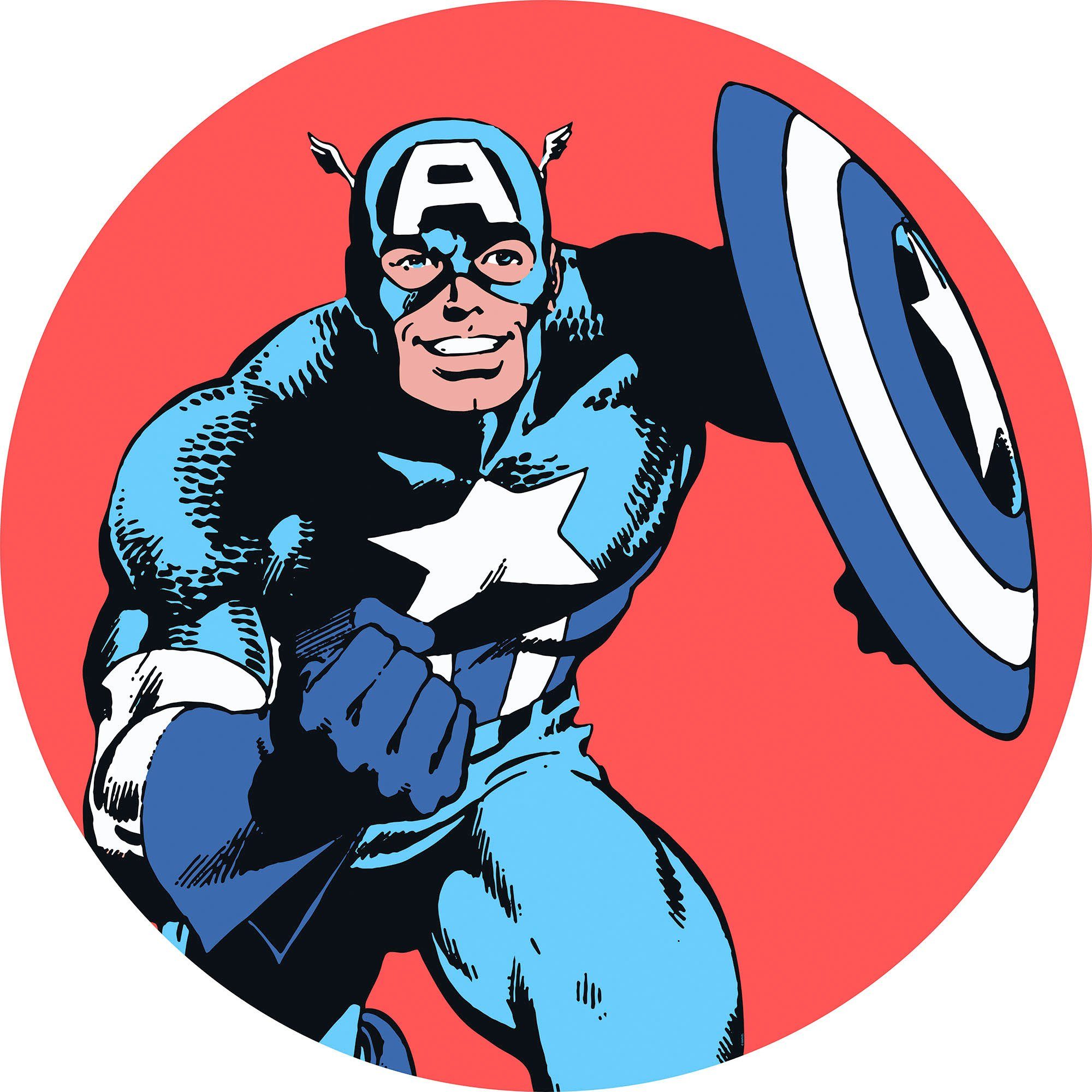 (1 (Breite Komar und Marvel x cm St), Captain America 125x125 selbstklebend Wandtattoo rund Höhe), Marvel, PowerUp Künstler: