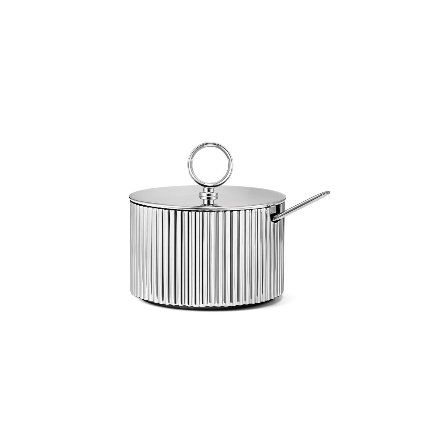 Georg Jensen Zuckerdose Bernadotte, Edelstahl, mit Löffel