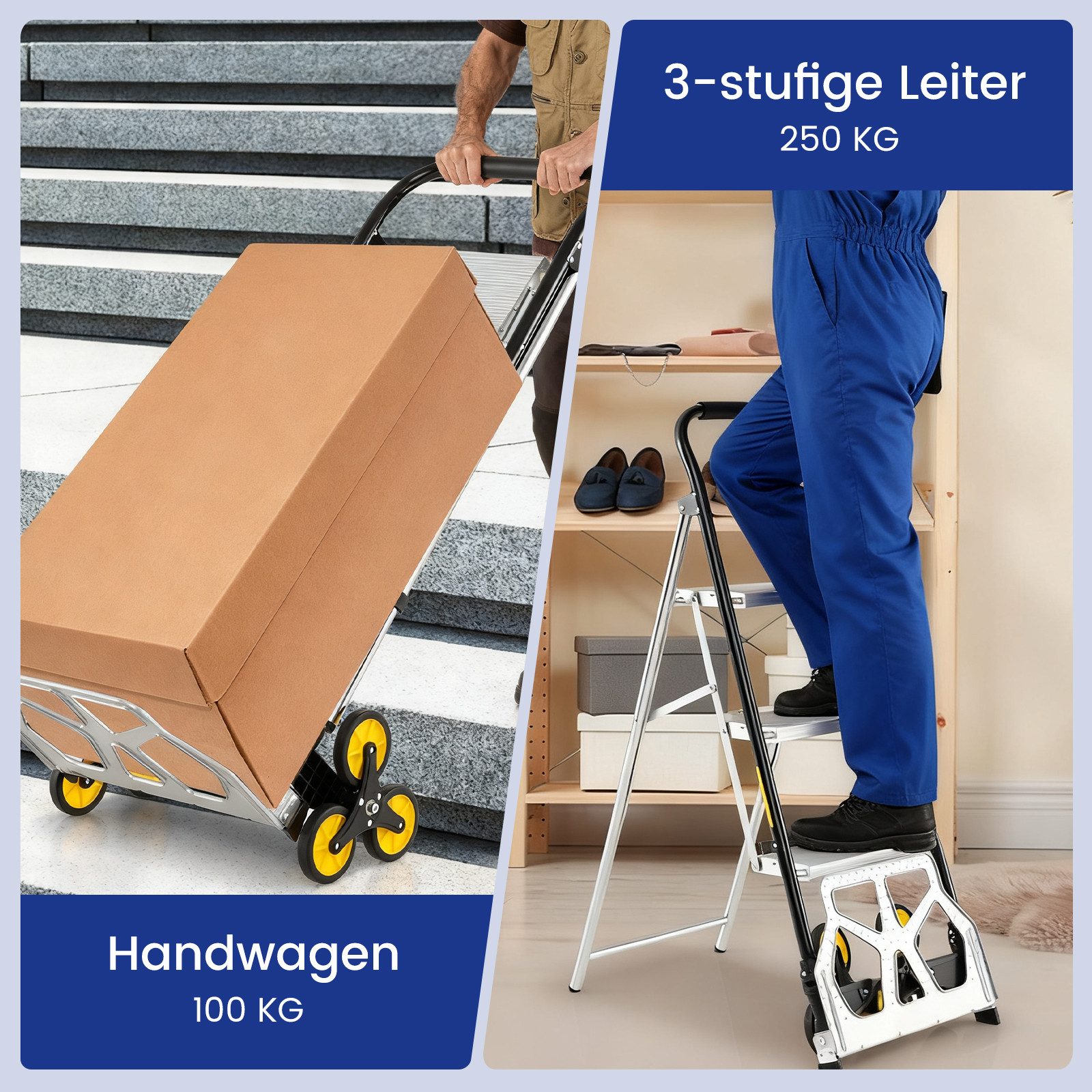 COSTWAY Transportkarren, 2-in-1 Klappkarre & Leiter mit rutschfesten Pedalen