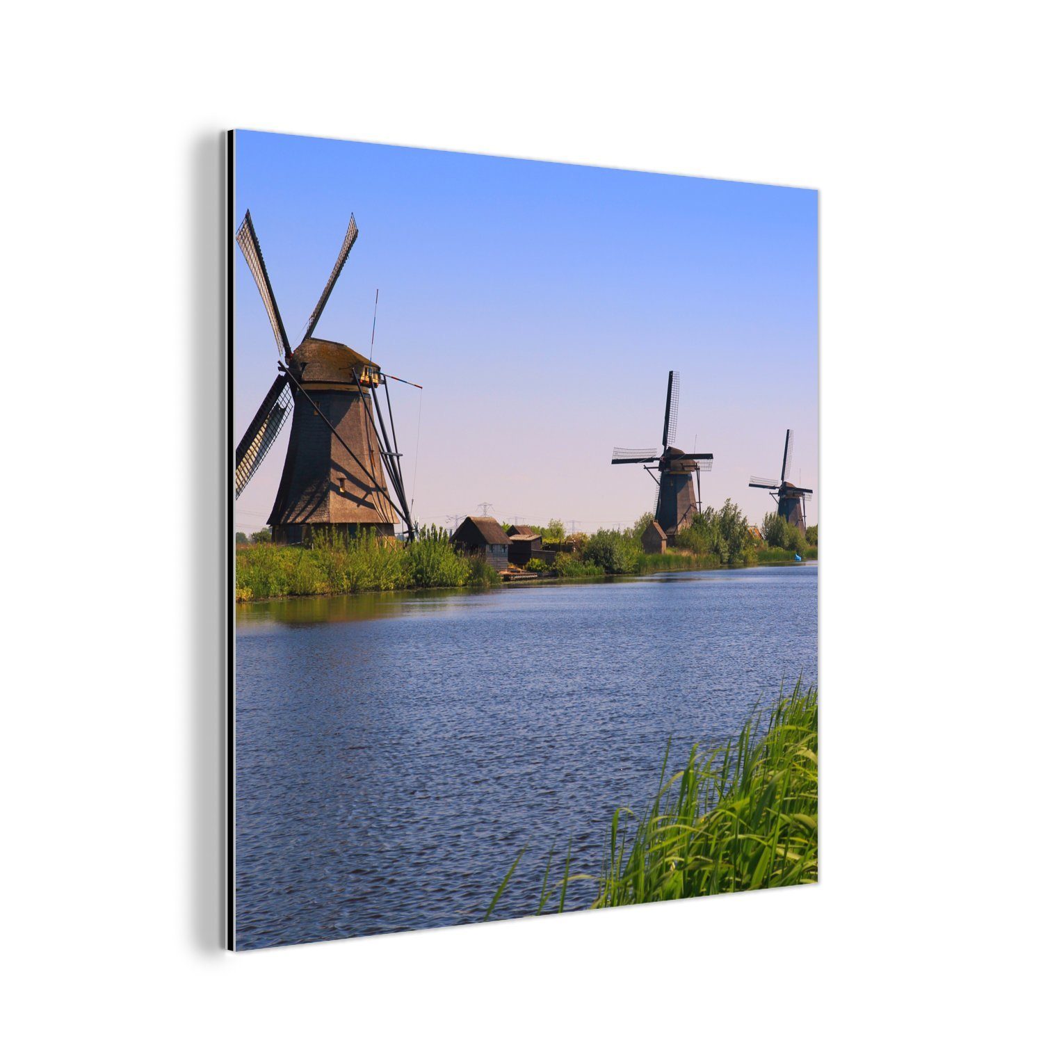 MuchoWow Metallbild Niederlande Gemälde Wasser, Mühle - Aluminium (1 St), Metall, Alu-Dibond-Druck, deko - aus