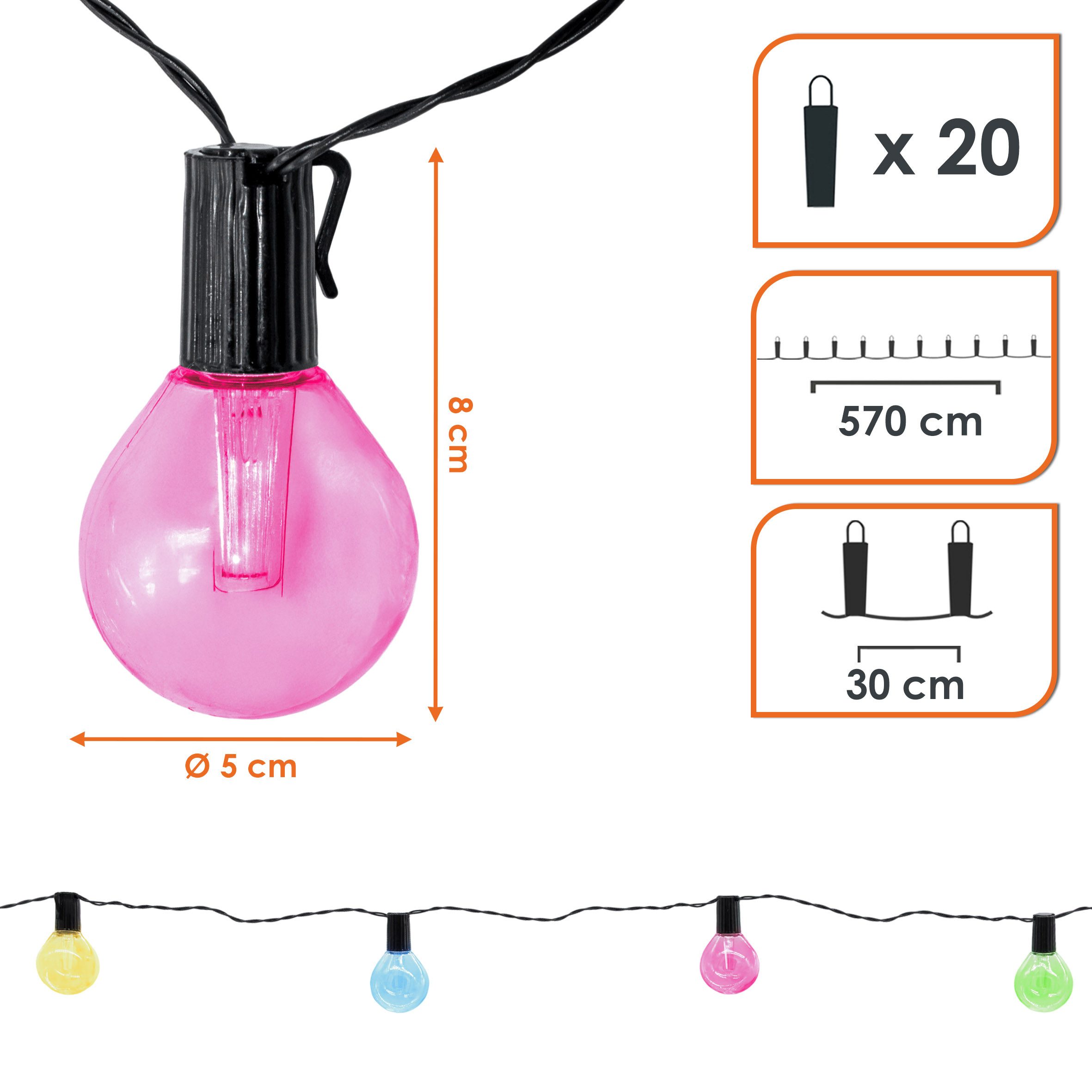 Spetebo LED Dekolicht Solar Lichterkette mit 20 Glühbirnen, solarbetrieben, LED, warm weiß, Party Lichterkette für den Garten