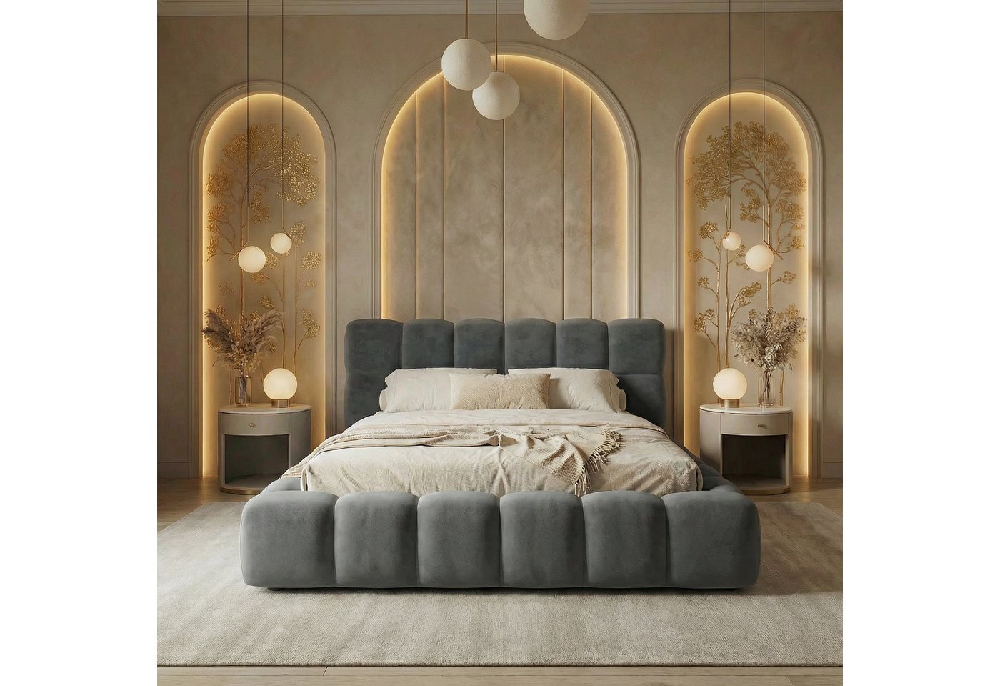 thematys Polsterbett CLOUD mit Bettkasten 140x200 160x200 180x200 200x200cm (hochwertiger Cord-Stoff in vielen Farben Grafit Grau Weiß Beige Kreme, Inklusive Lattenrost: Holzrahmen,hochwertiger Stoff), hydraulische Klappfunktion für Stauraum