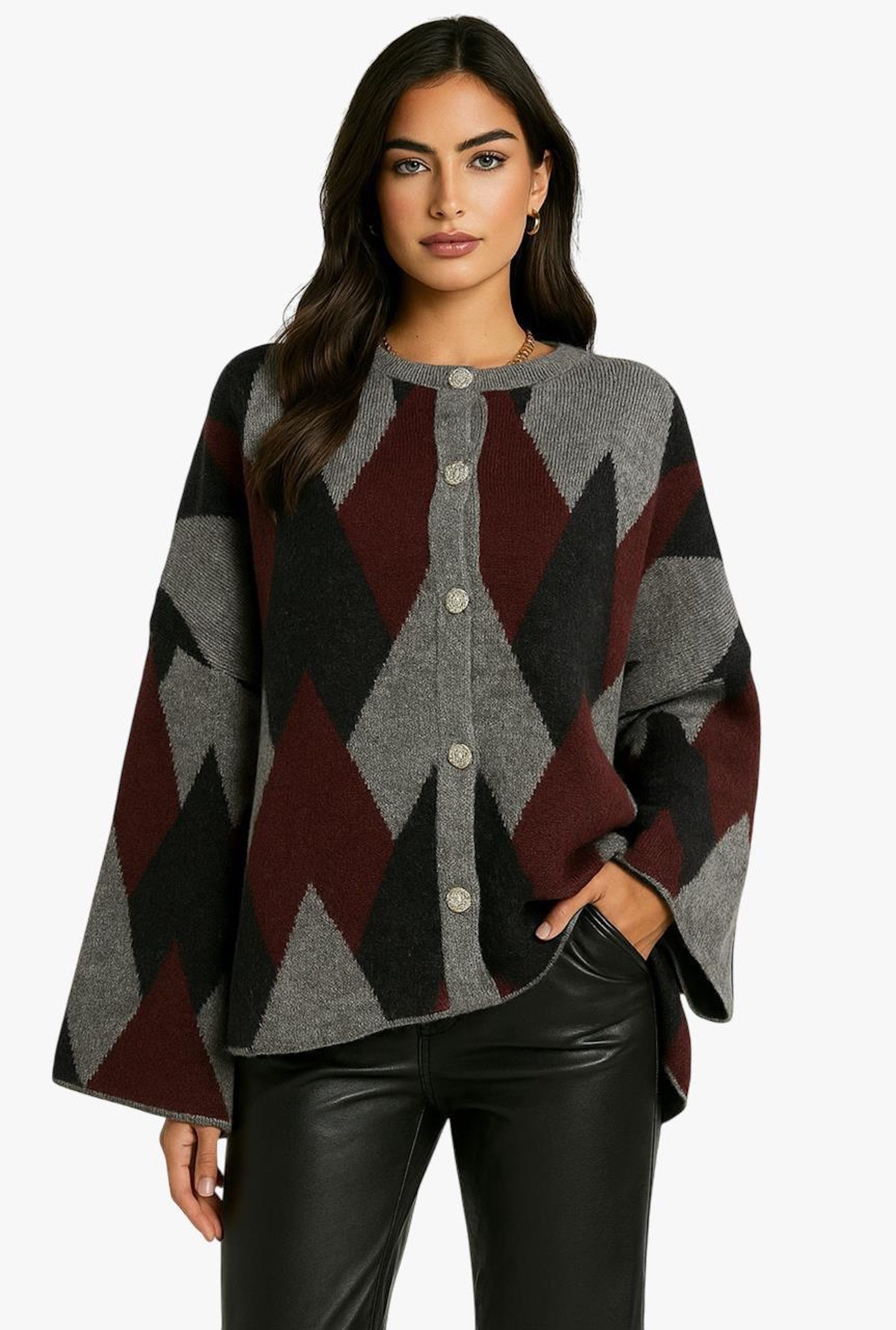 Worldclassca Cardigan WORLDCLASSCA Damen Cardigan Karo Muster Strickjacke Knöpfen Fashion Neue Kollektion - Stilvolle und gemütliche Strickmode für Damen