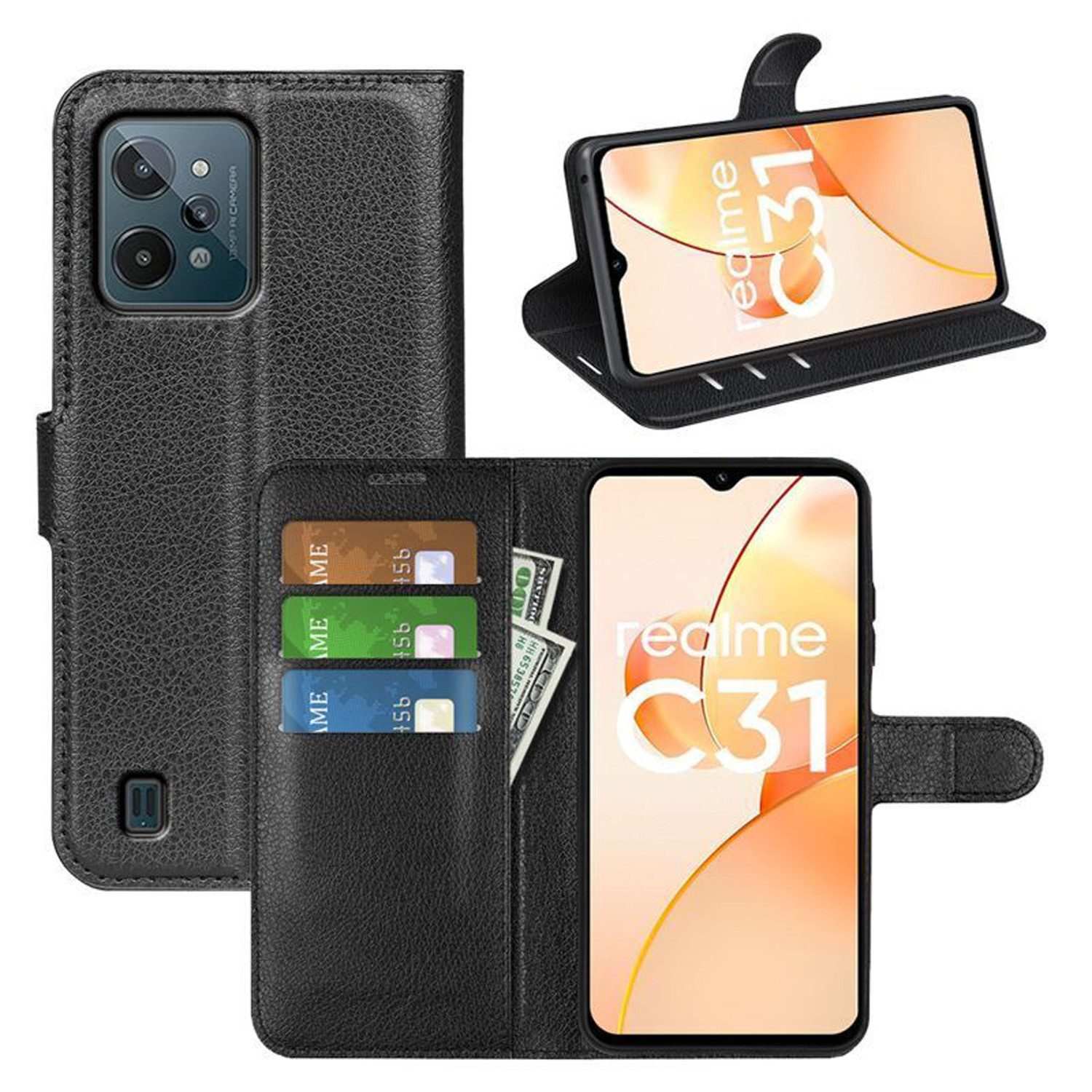 betterfon Handyhülle Handytasche für Realme C31 Klapphülle Flip Case Schwarz