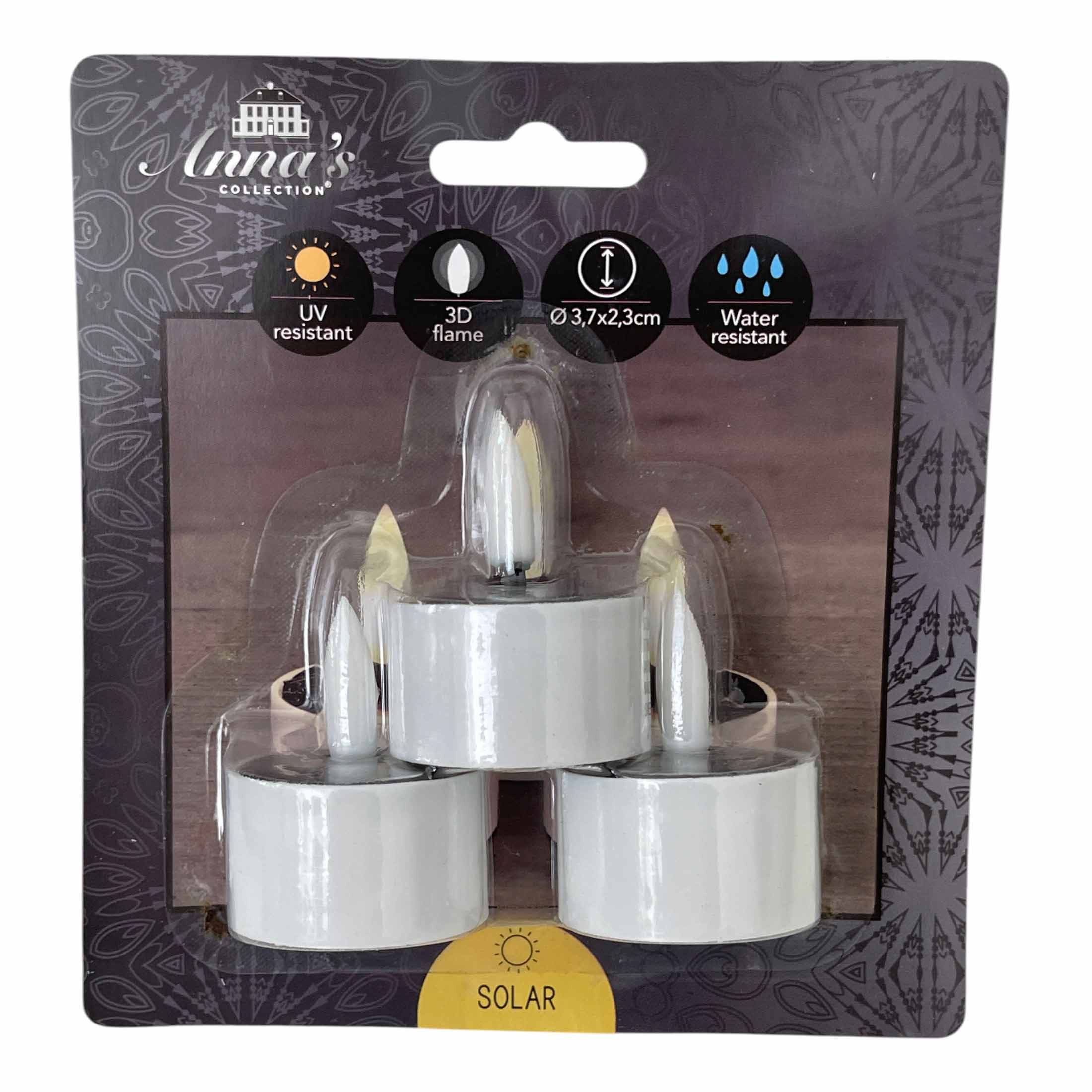Coen Bakker Deco BV LED-Kerze (Set, 3-tlg), Solar Teelichter weiß dezent flackernd außen 3,7x4,5cm
