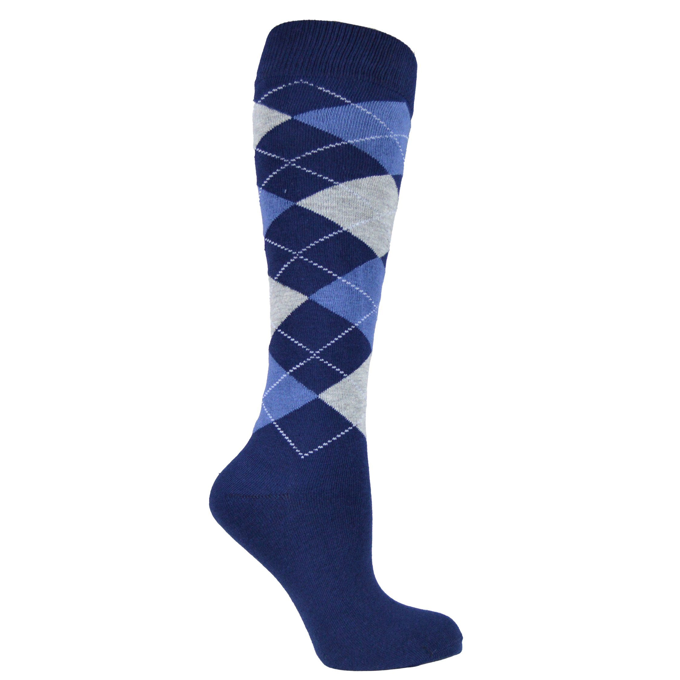 Socked Kniestrümpfe Herren (6 Paar) Baumwolle, lange Socken, guter Halt, Uni / Karo-Muster